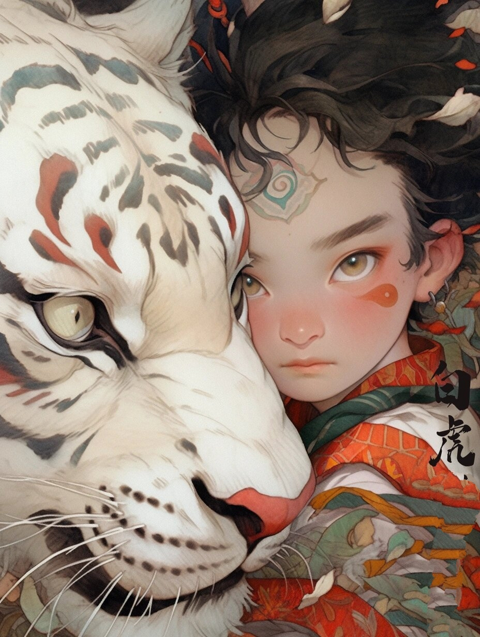 《观山海》国风系列头像-白虎 大猫,猫的特征属于萌系,和上一篇青龙拉