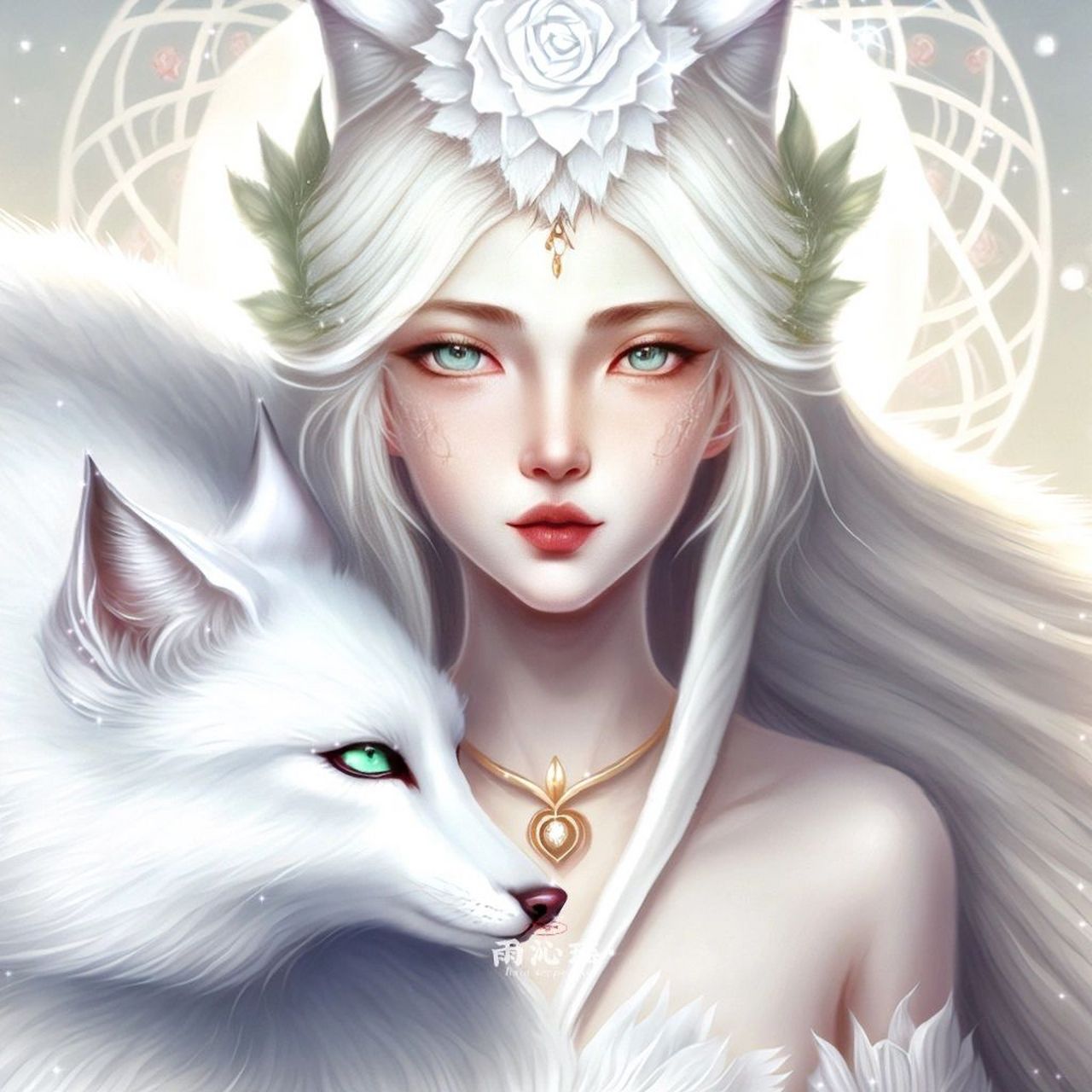 【ai绘画】78狐妖系列之白狐 传说九尾狐过了一千年就可以化为人形