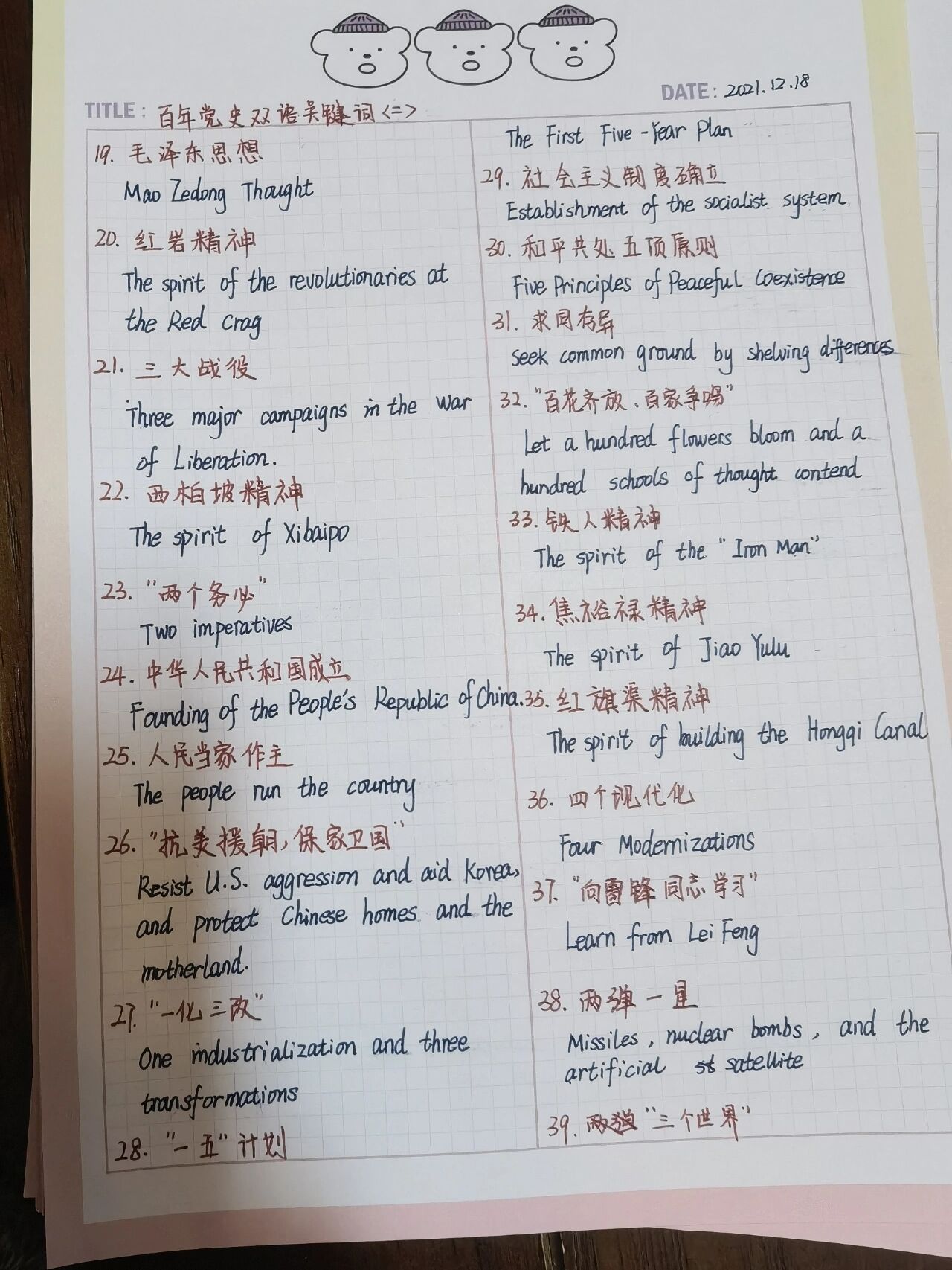 英语六级翻译‖百年党史双语关键词手抄笔记 晚上刷到今年英语六级