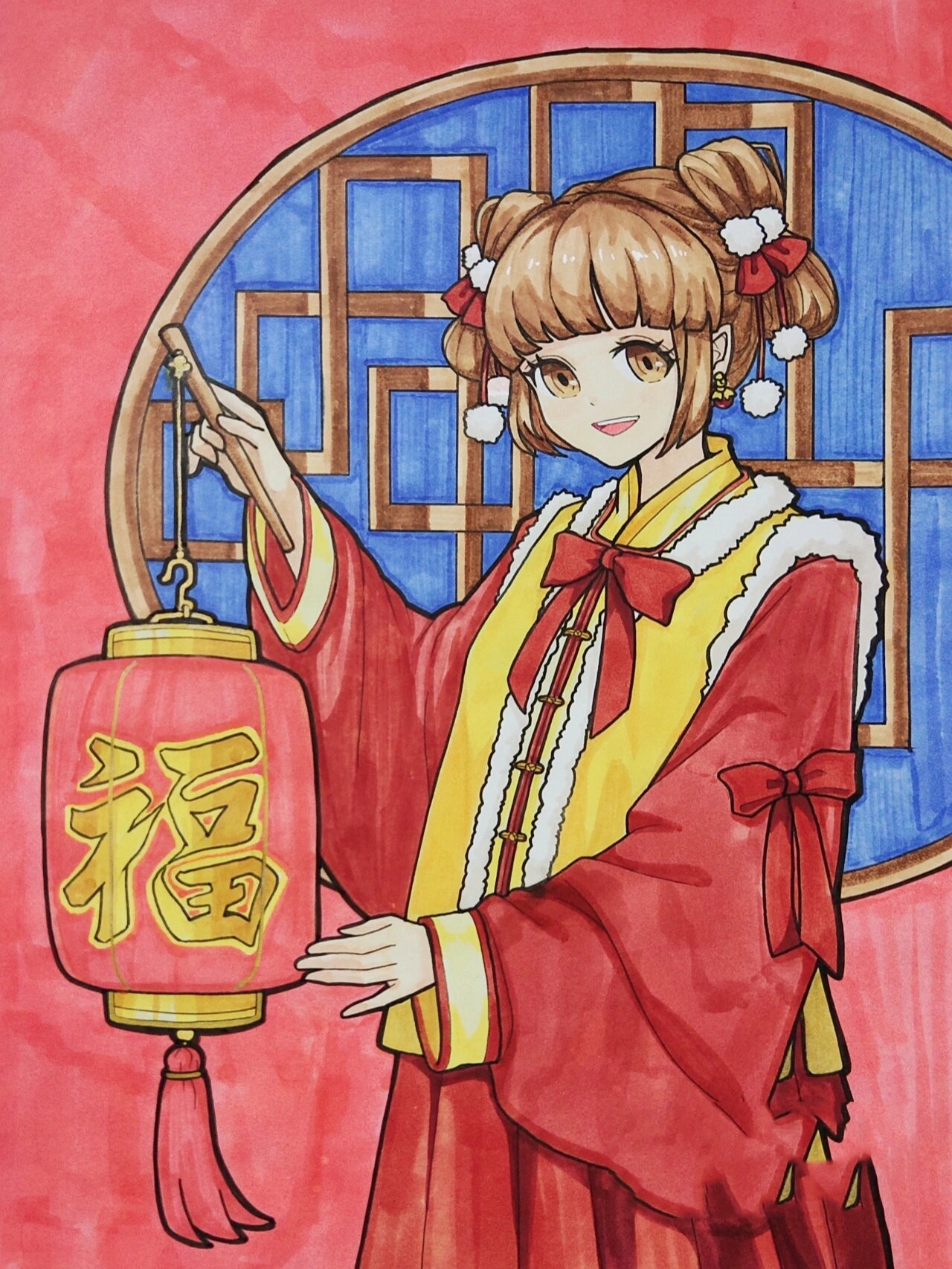 原创 元旦 新年动漫人物画 原创元旦 新年动漫人物画  马克笔手绘