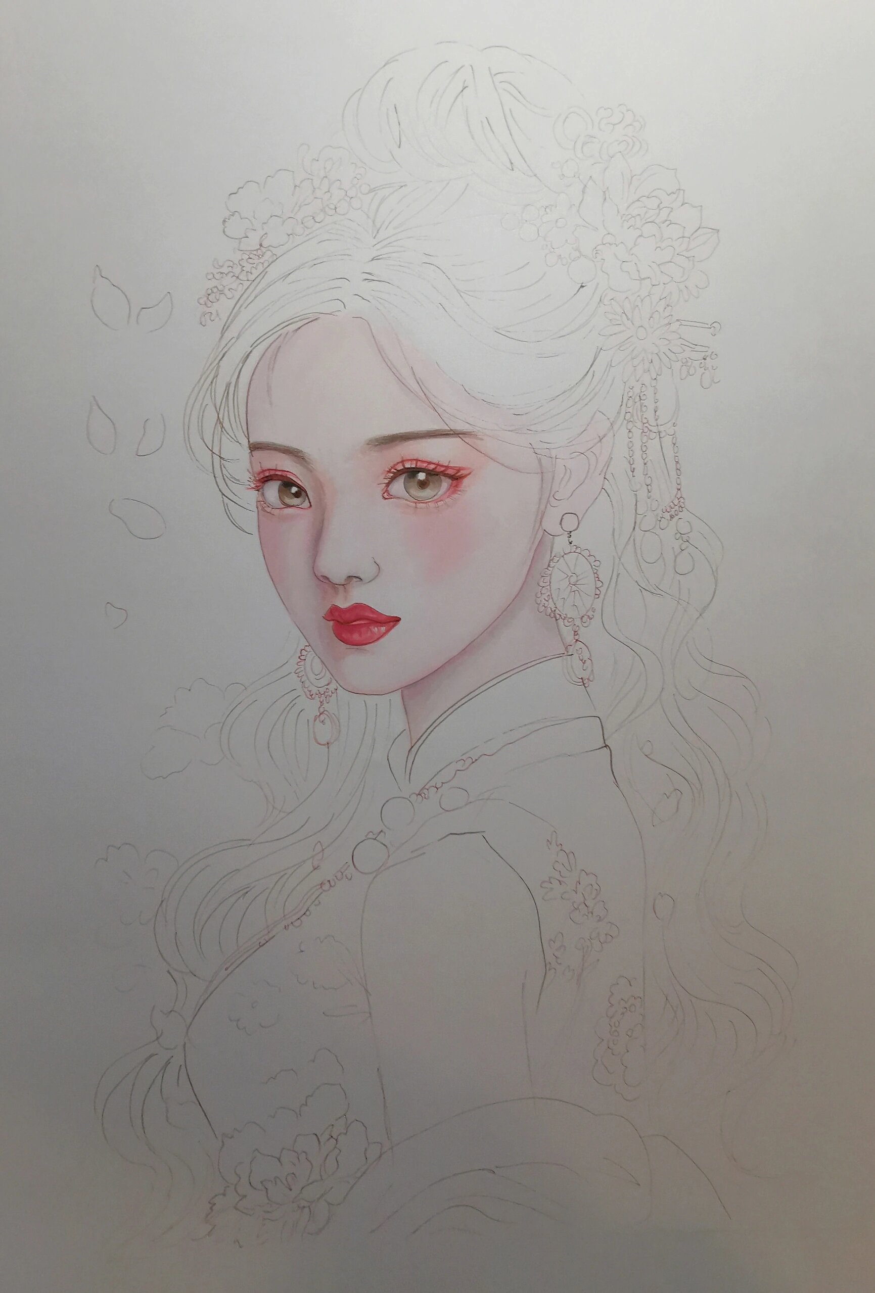 马克笔古装美人图(步骤图 线稿)