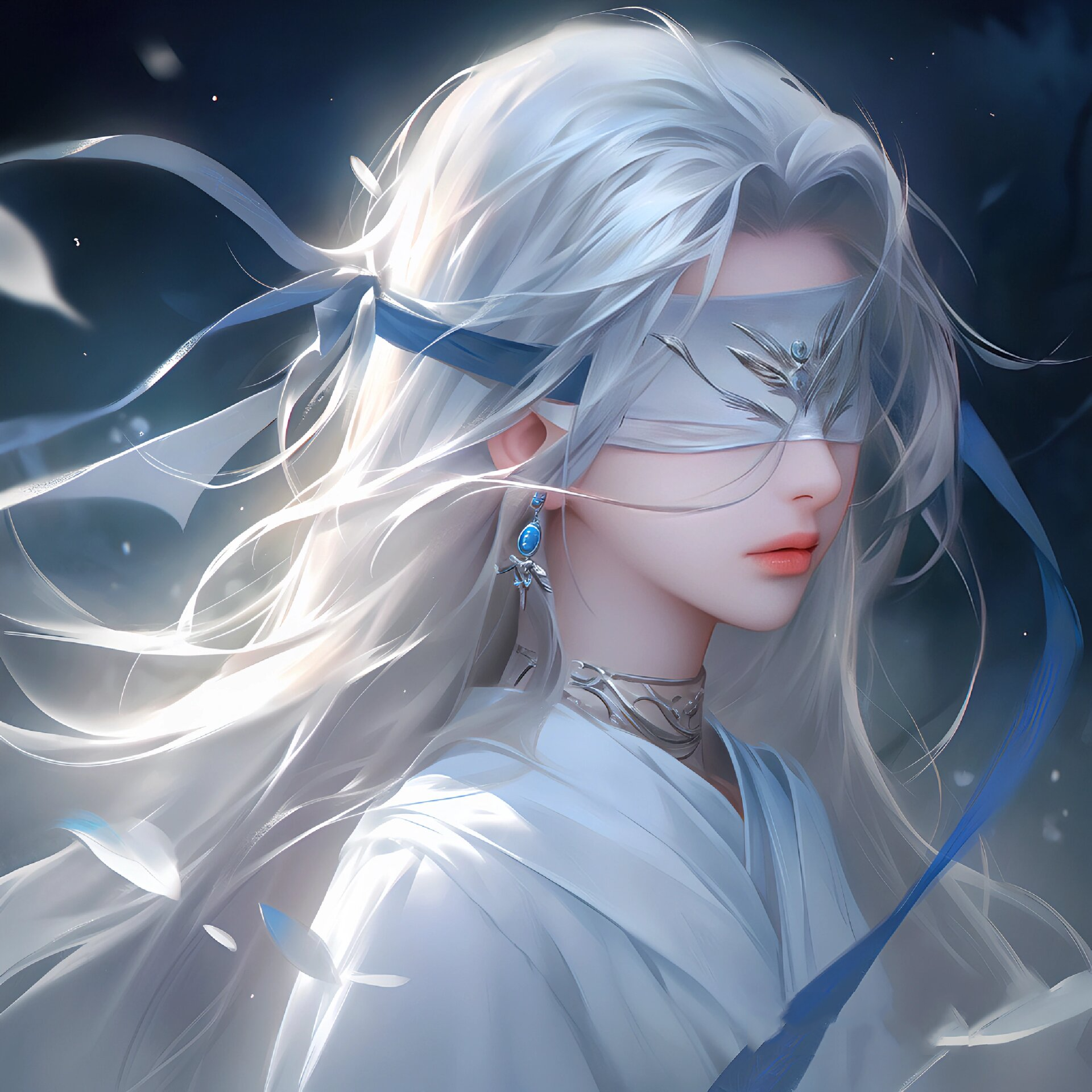 蓝色系蒙眼小姐姐,太美了!|古风女生头像