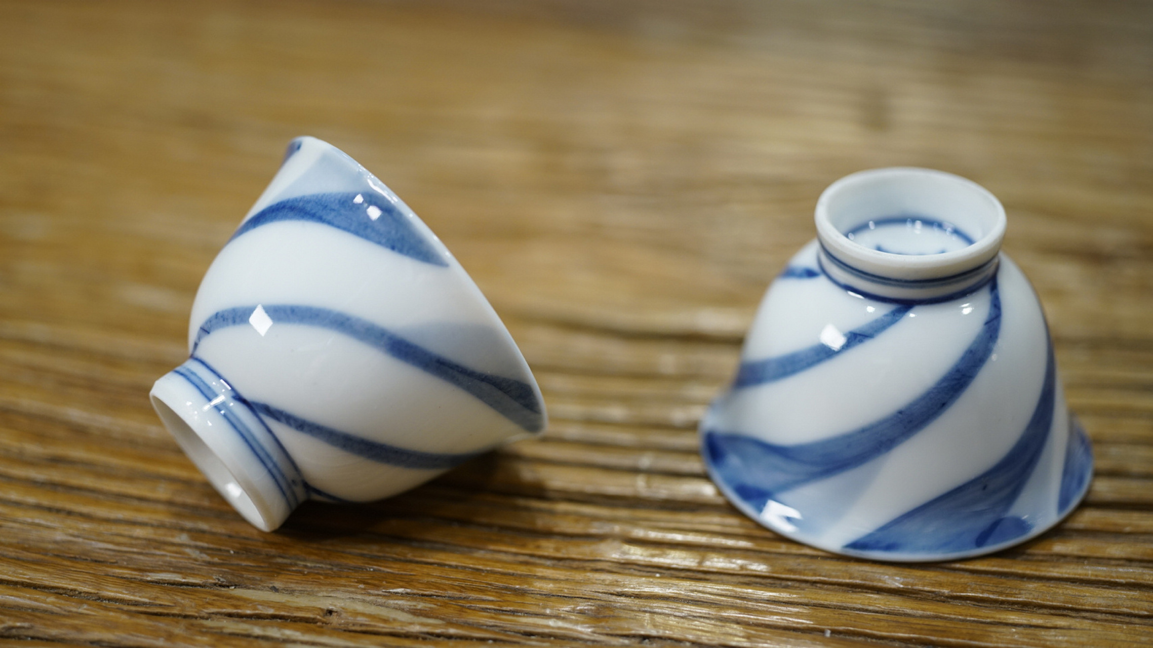 京烧名匠 三浦竹泉作 青花捻纹 煎茶碗10客 口径5.6cm,高4.