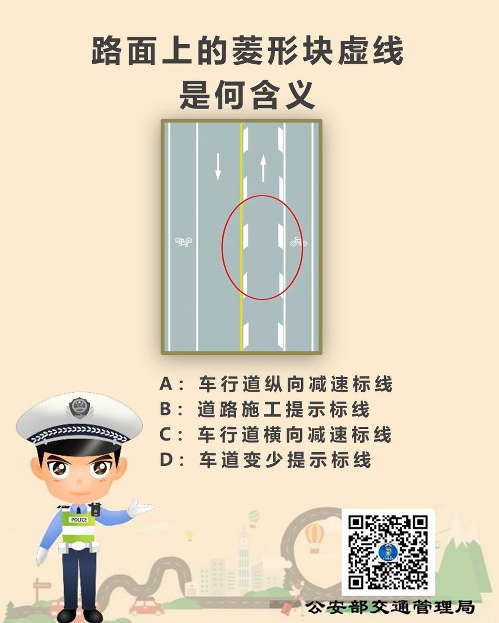 驾照考试科目一# 路面上的菱形块虚线是何含义?