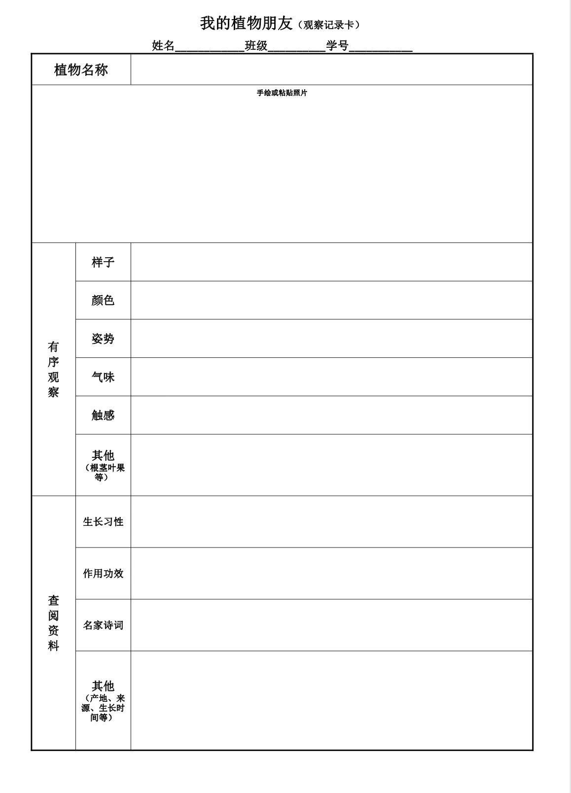 植物观察记录表