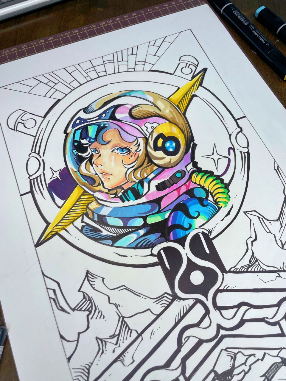 考研马克笔手绘示范|星际穿越 一张星际主题视觉传达手绘示范04