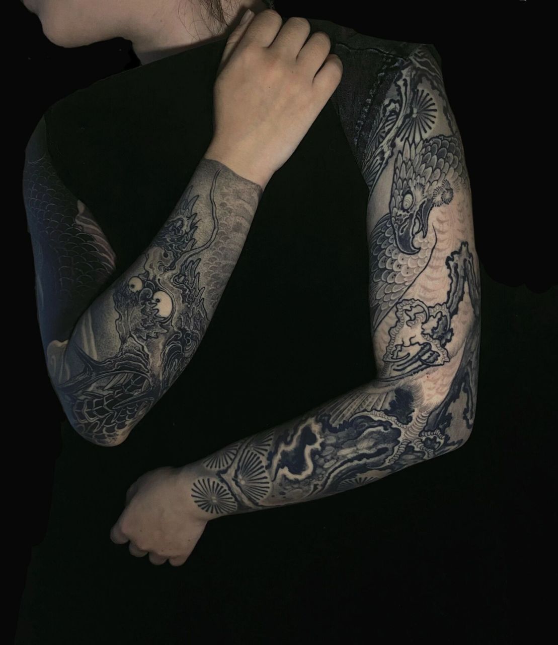 我的双花臂,中式新传统 历时一年,我的花臂终于竣工,西安女纹身师