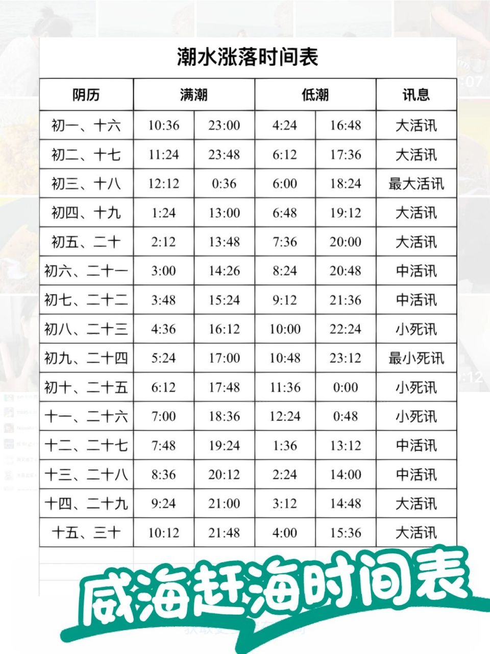 每人一条五一安利丨威海赶海0215潮汐表92  赶海时间: 要在活讯
