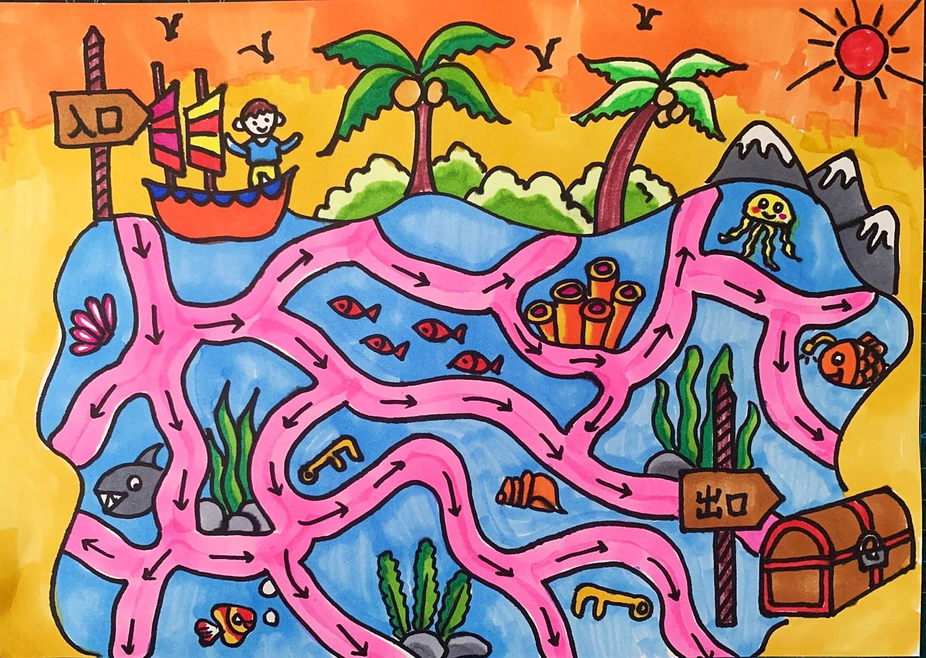 迷宫儿童画/创意画 一起去走迷宫寻找出口吧