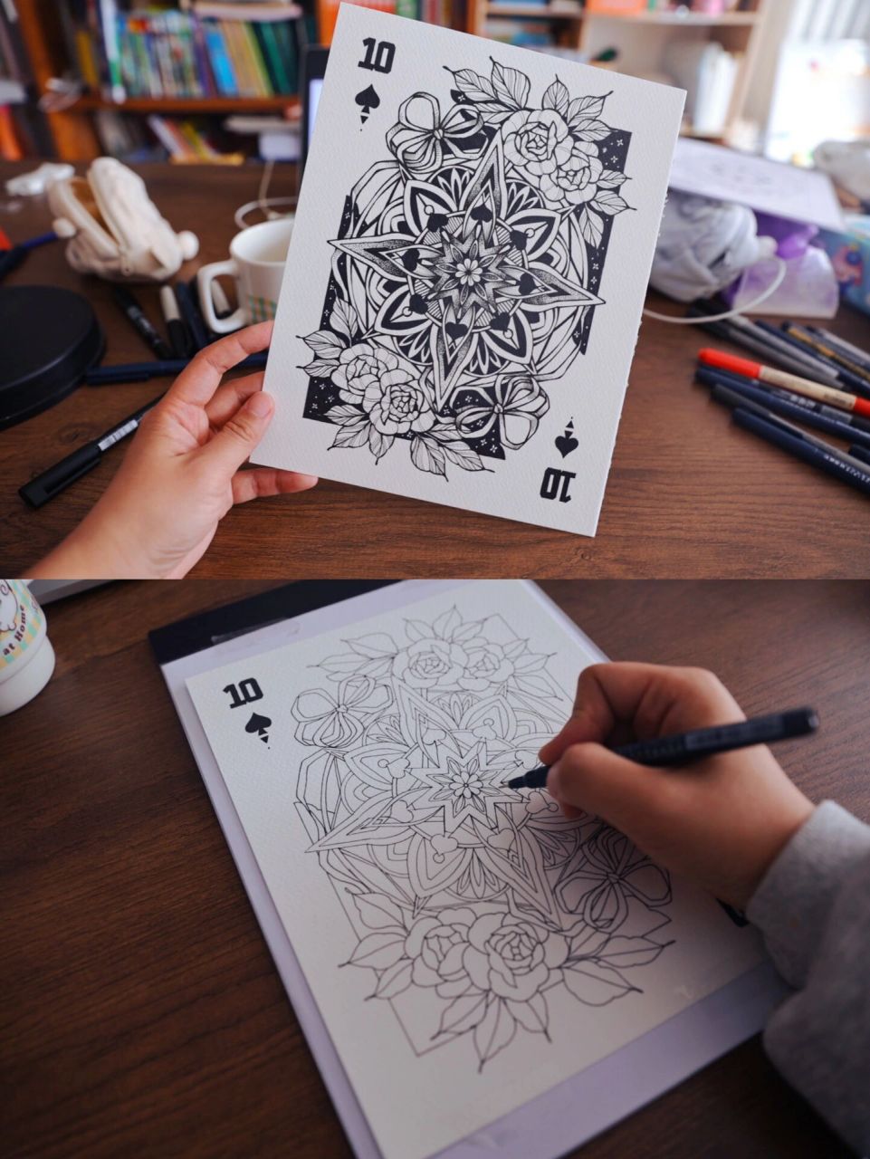 手绘一套扑克牌|781510|原创线描黑白画 手绘一套扑克牌|7815