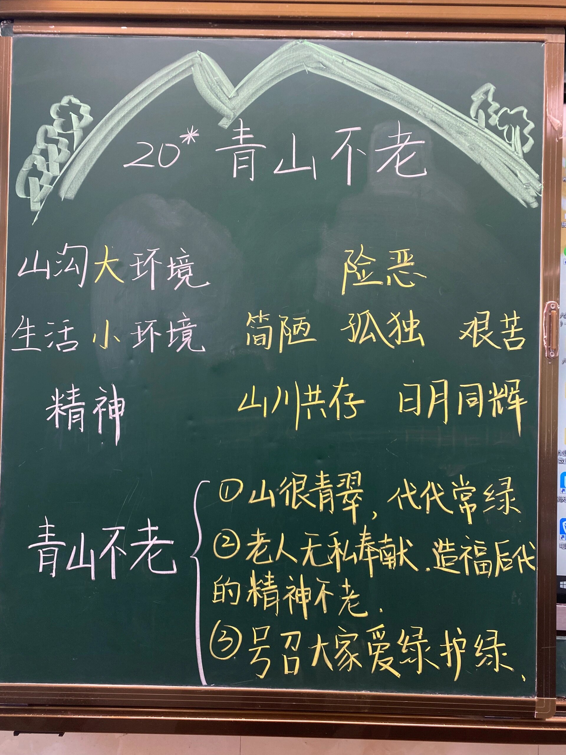 六上语文《青山不老》板书