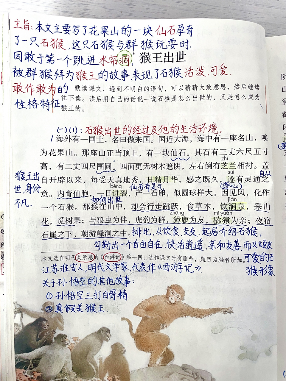 五年级下册《猴王出世》笔记 部编本 五年级下册语文 第二单元《猴王