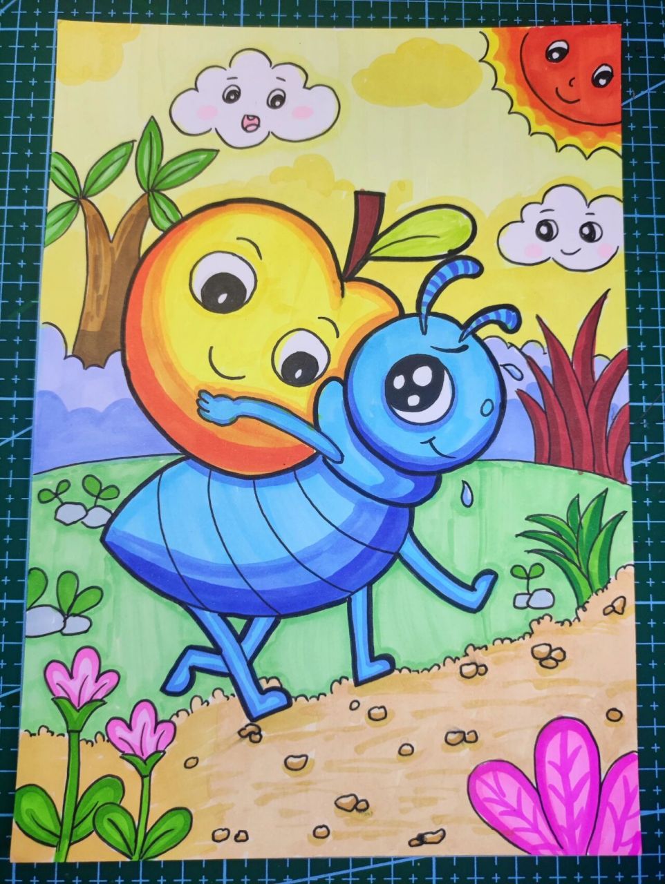 马克笔儿童画《蚂蚁搬家》