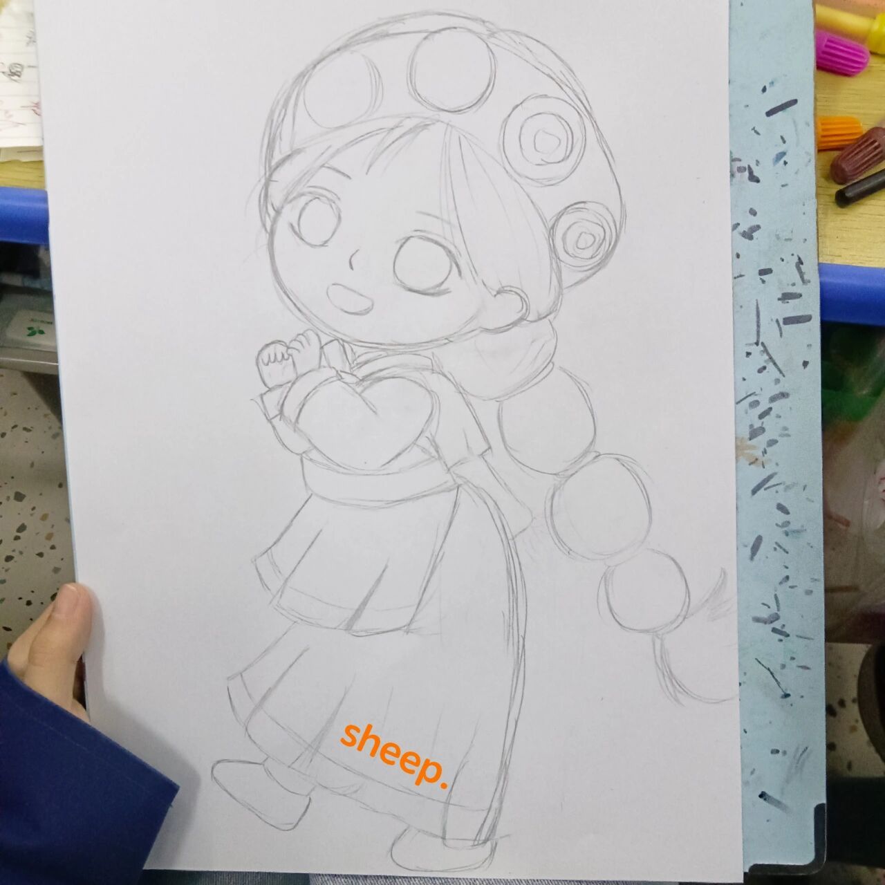 简笔画 少数民族 好像是叫纳西族吧,我其实比较喜欢我画的头发,背景有