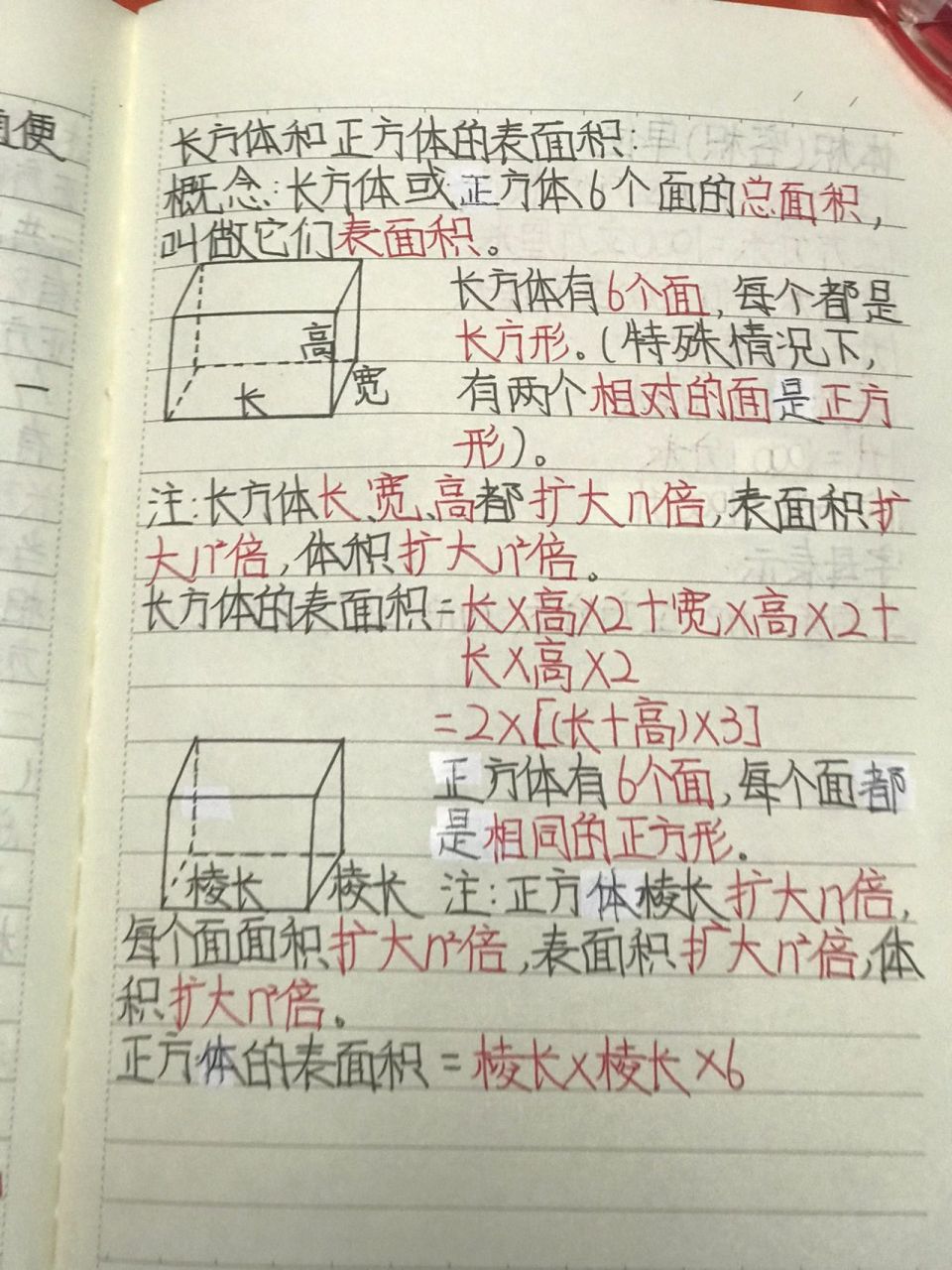 笔记(长方体和正方体的表面积 体积(容积)单位换算 字母换算 长方体和