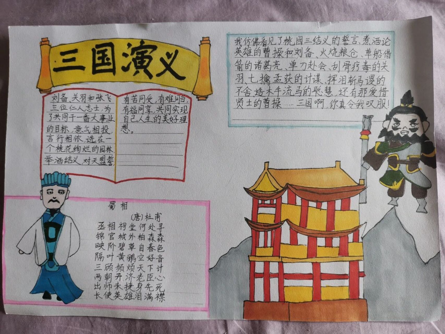 阅读 三国演义 手抄报 趣事一则:最开始是爸爸每天睡觉前给孩子讲三国