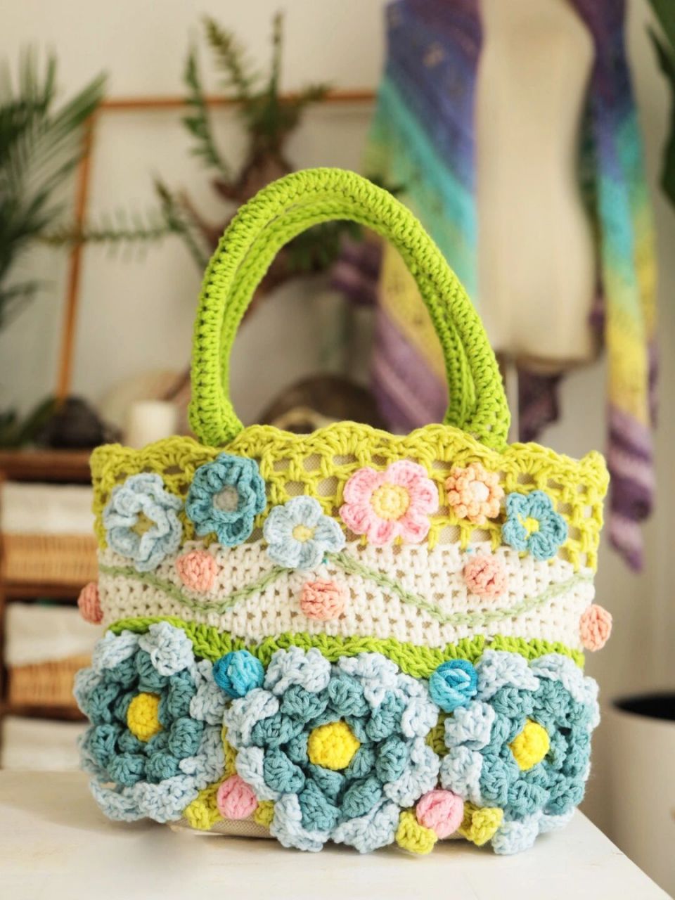 花影缤纷新色《绿野仙踪》钩针包包图解材料包 芽绿的生机勃勃 芥末绿