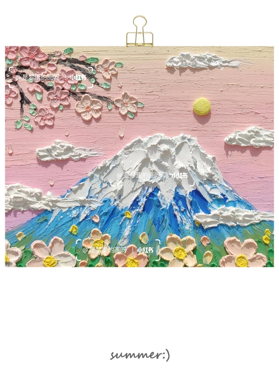 油画棒富士山樱花图