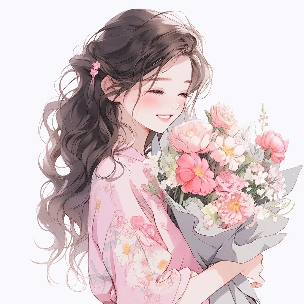 喜欢你和你甜甜的微笑‖捧花女生头像