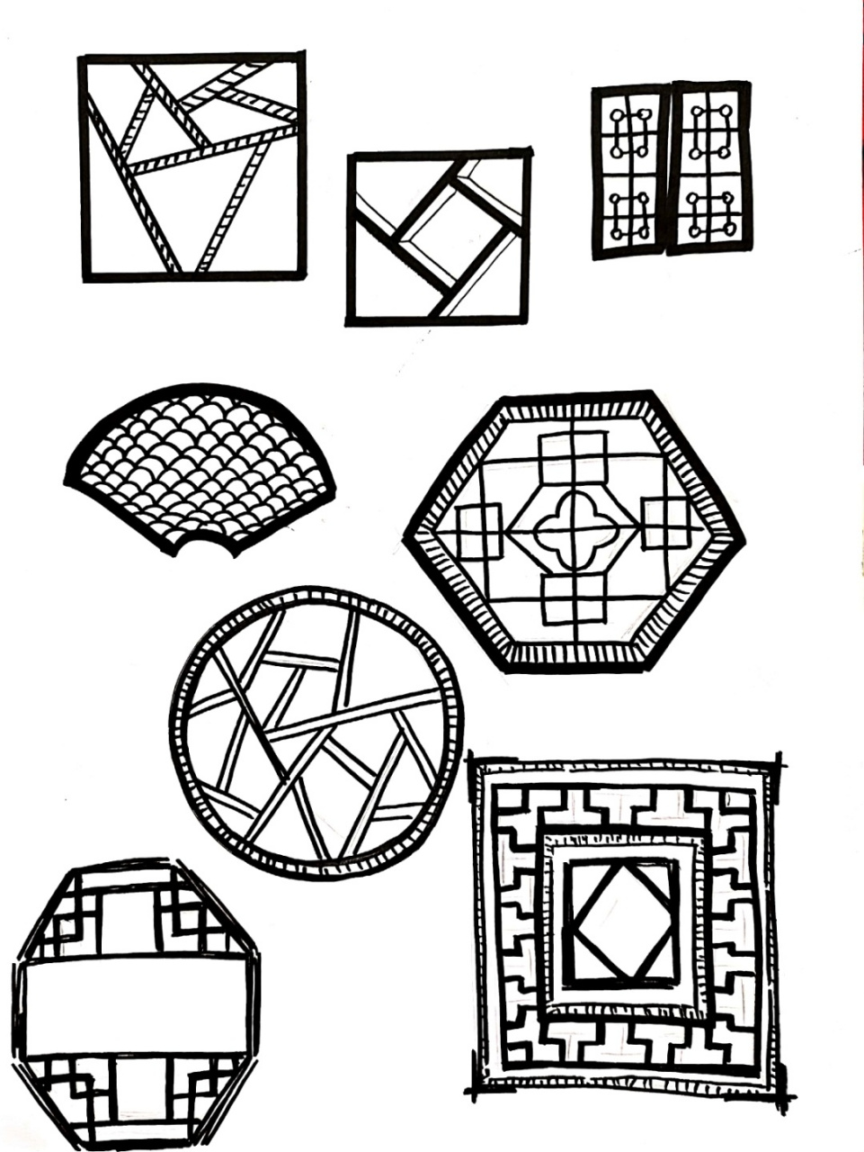 园林 窗与墙头 简化后的元素可速记,补充上一篇徽派建筑的技能题笔记