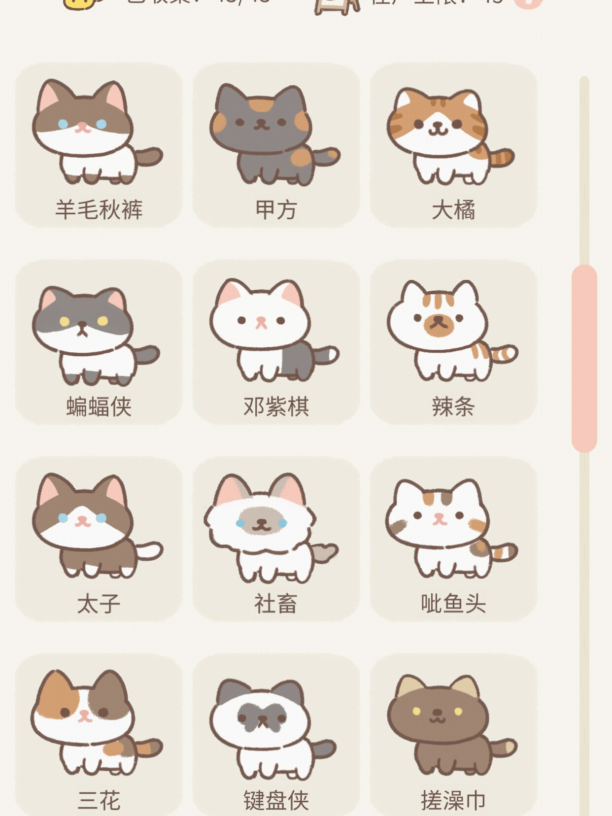 遇见你的猫 猫咪全图鉴啦 有一样名字的吗