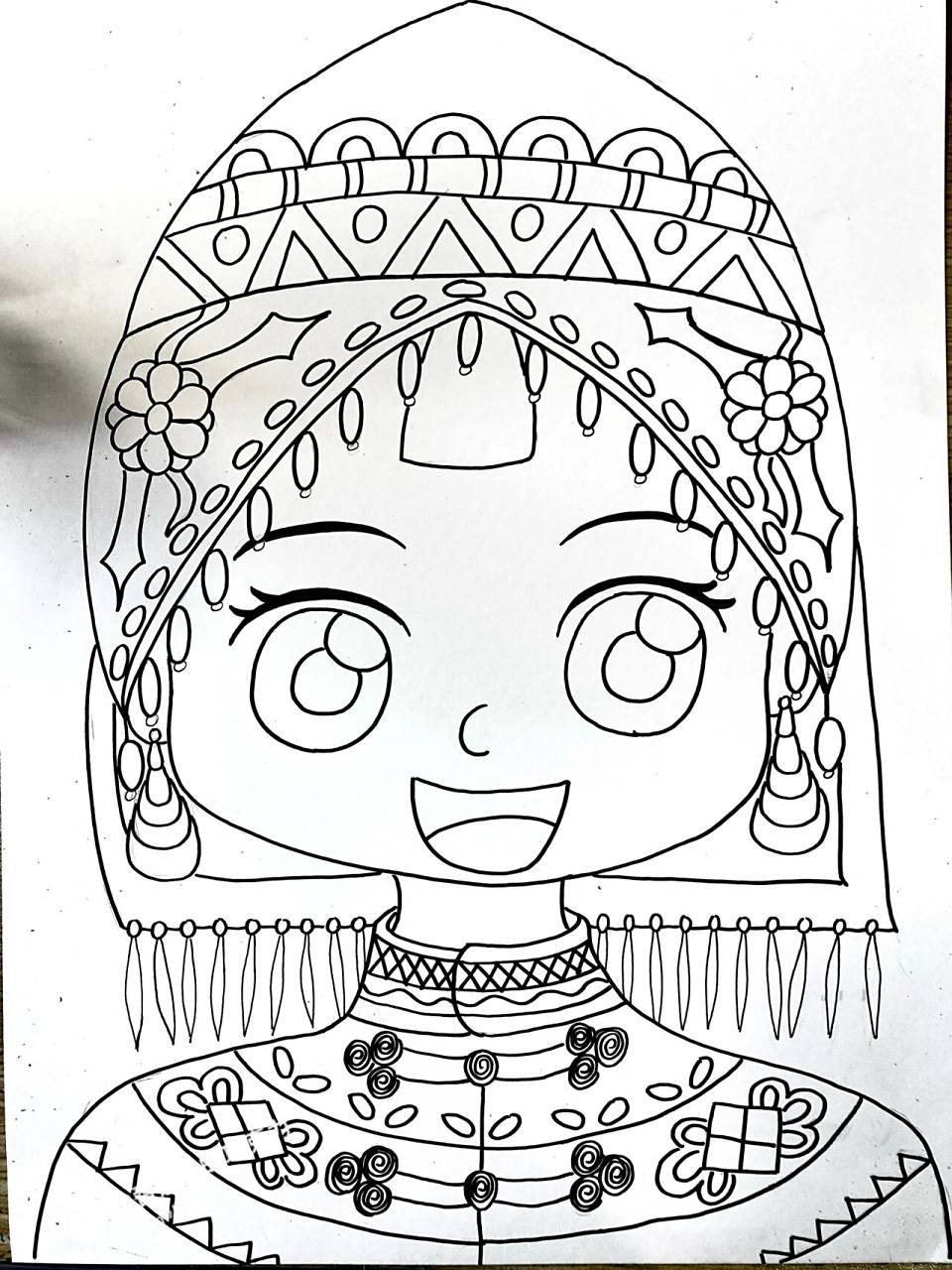 儿童画 水彩/线描《布依族少女》