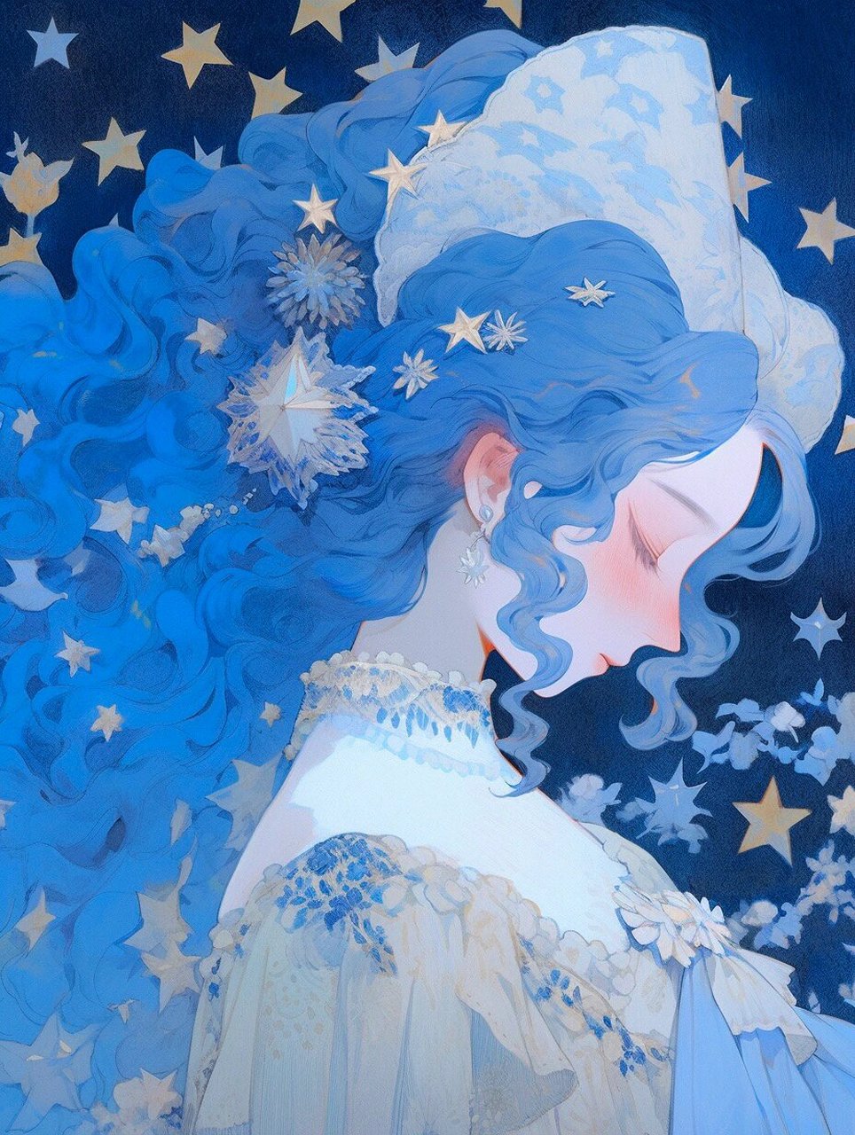 治愈蓝色系梦幻星海女孩头像 静谧的蓝色,恬静的女孩 上帝打翻星河