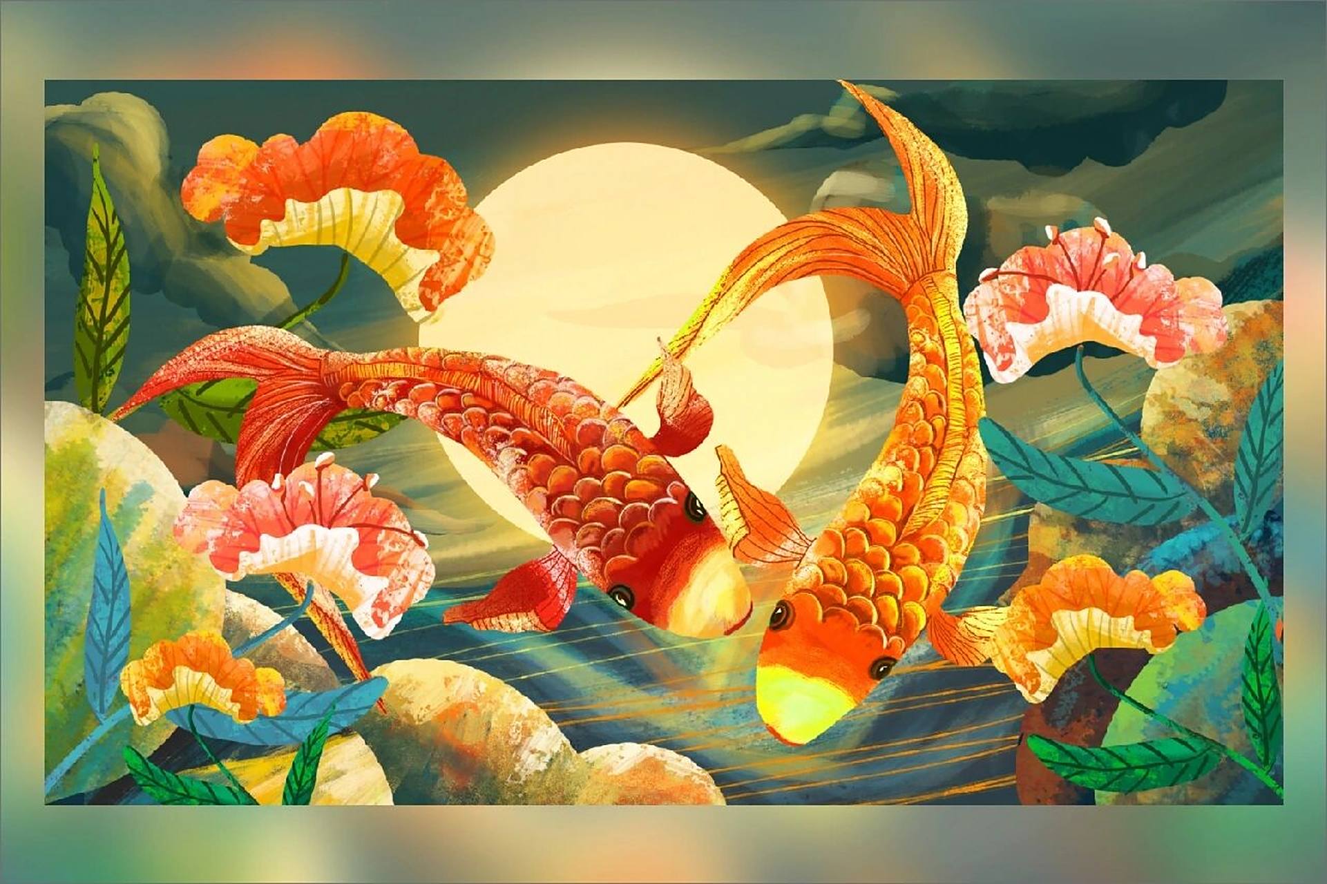 插画分享 | 重彩锦鲤彩绘中国风(30) 鲤鱼,不单单是一种鱼 更是中国