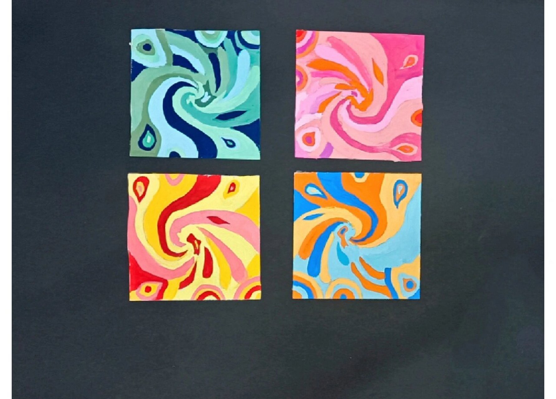 96一些色彩对比 p1:色相对比(左上:邻近色 右上:类似色 左下:对比色