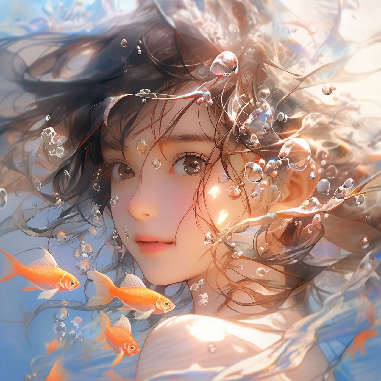 水中的梦幻倩影:ai绘制的潜水少女画像 在ai的绘制下,水中的女孩如同