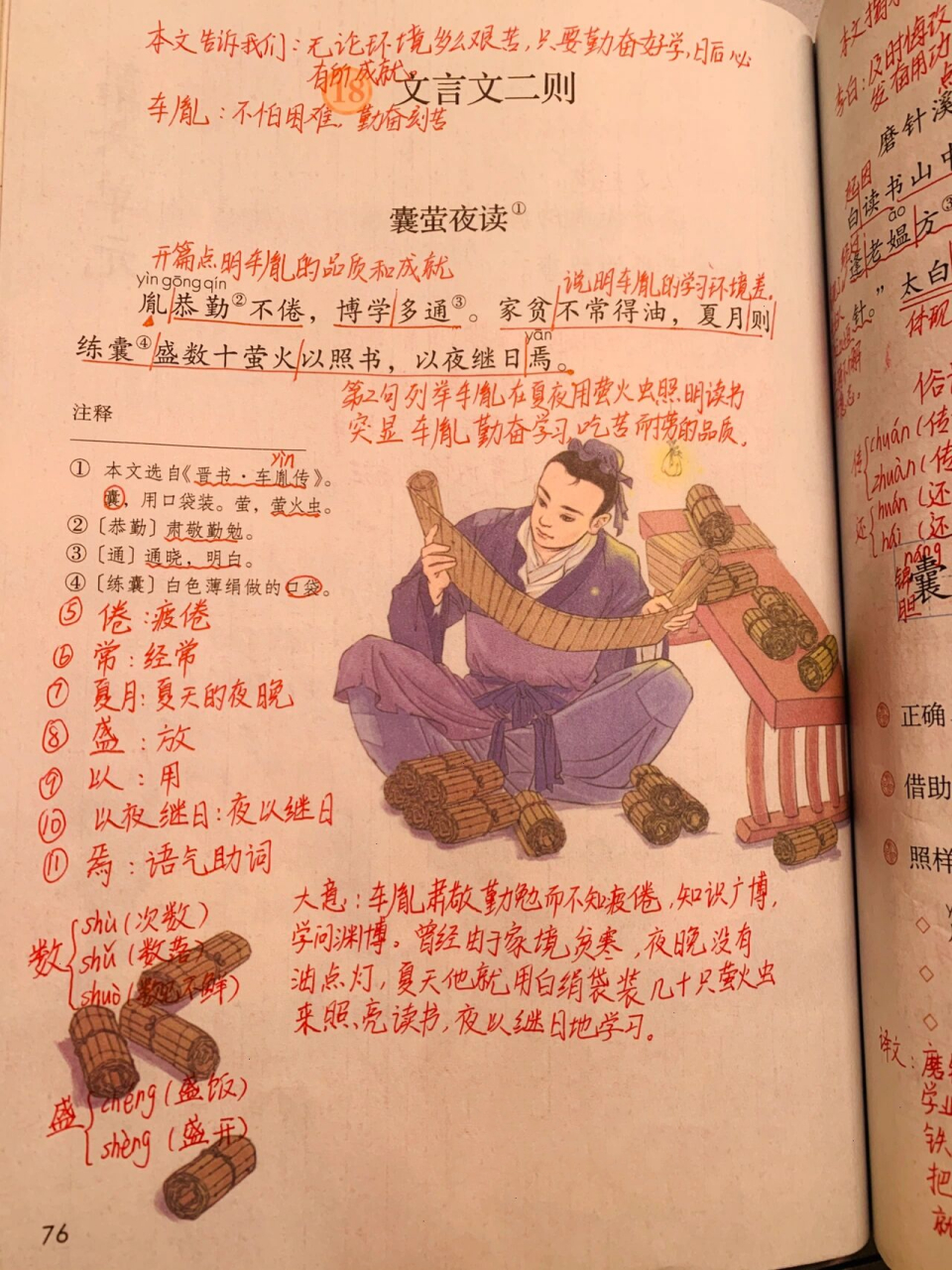 四年級語文下冊——18《文言文二則》 11566課文翻譯 《囊螢夜讀