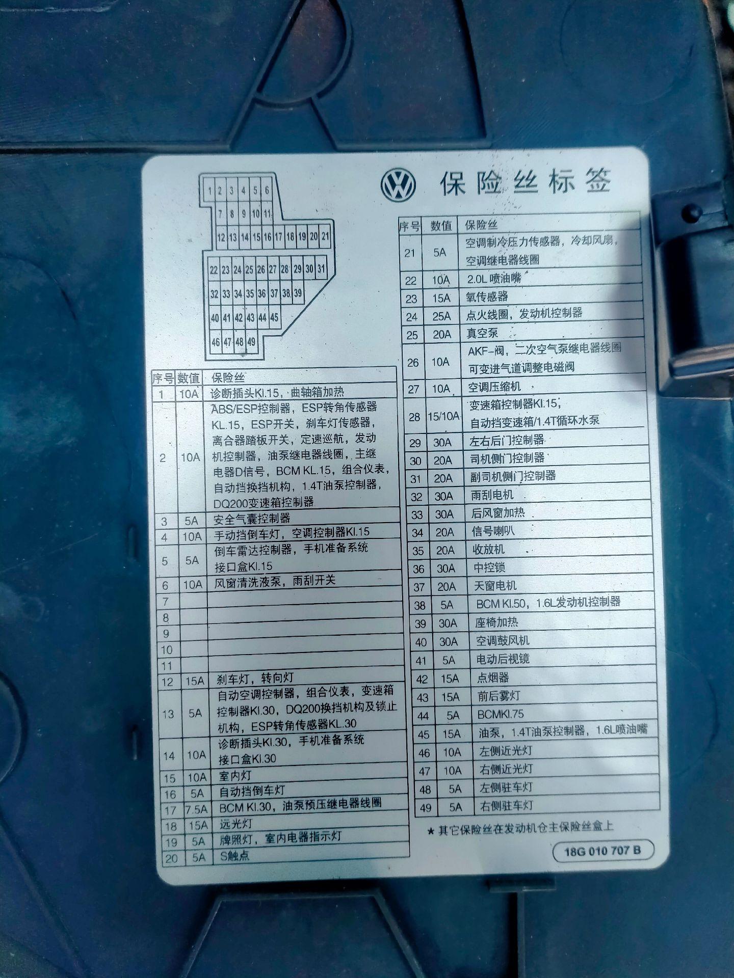 途观喷水电机保险丝图图片