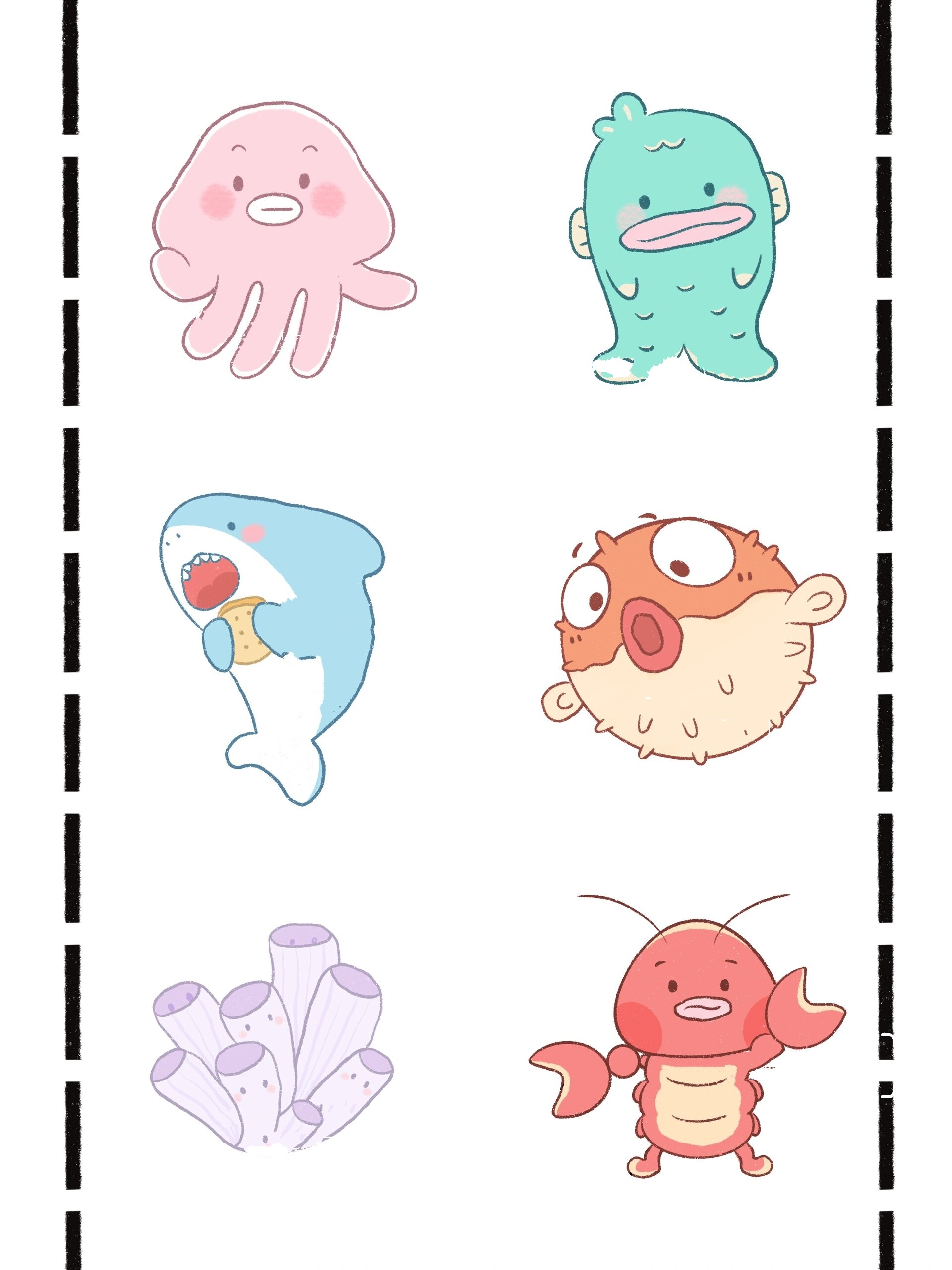 超萌可爱海洋生物简笔画 |手帐素材治愈贴纸