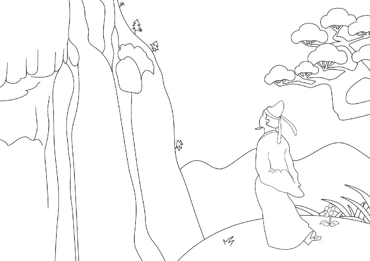 诗配画|望庐山瀑布|绘画临摹|古诗朗诵