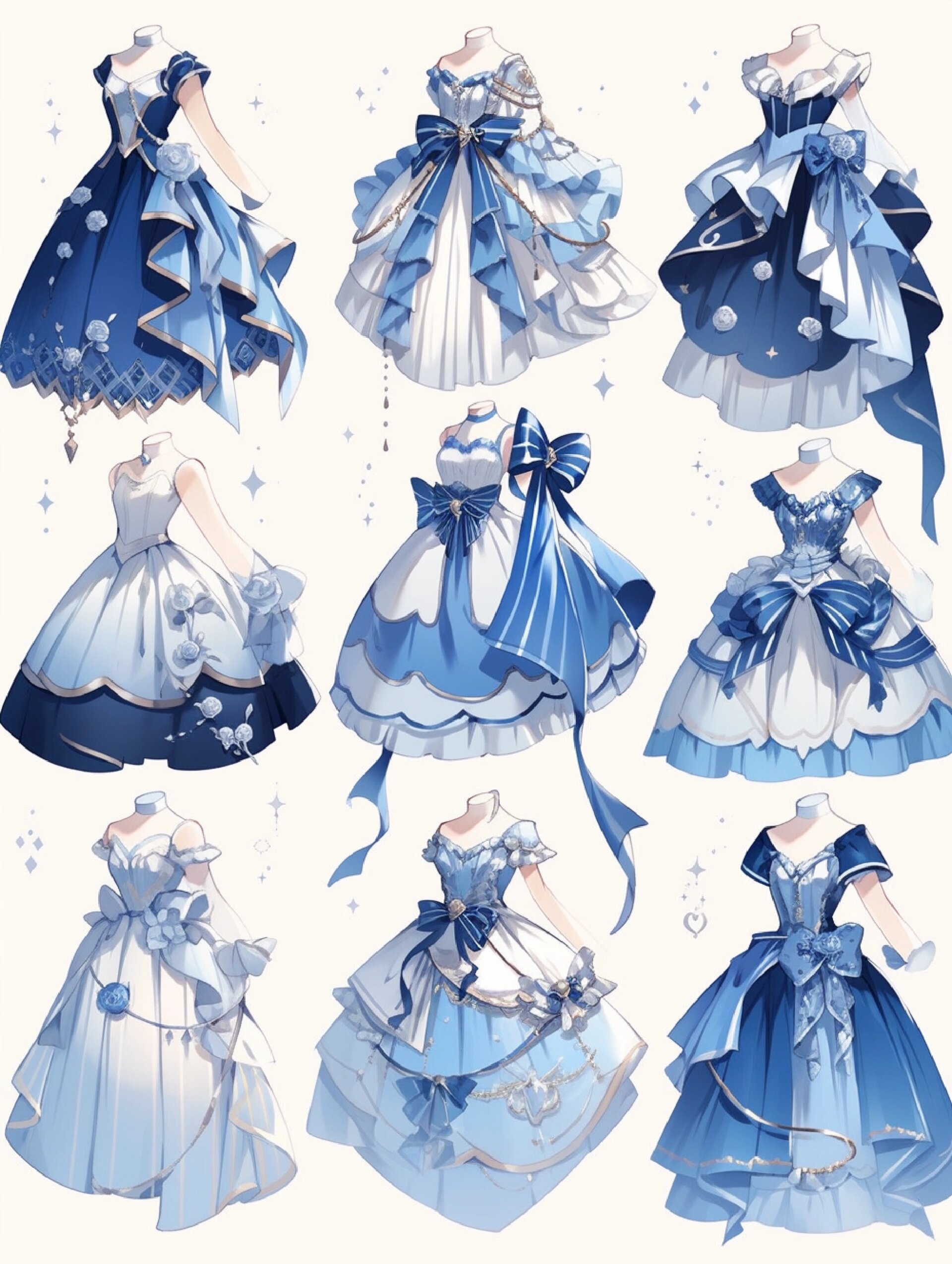 蓝白色礼服裙‖服装展示