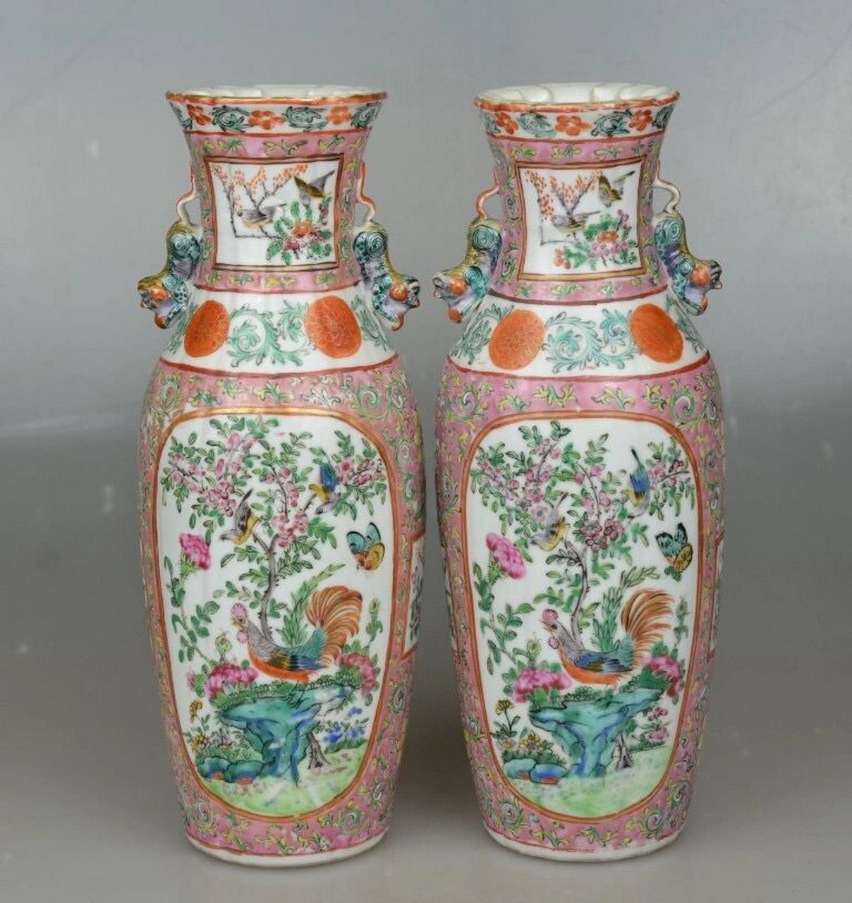 清末 外销 广彩 花瓶 一对 高25厘米 约