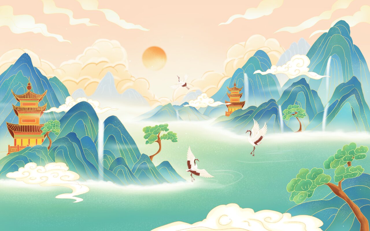 97背景素材|国潮风·山水·高清背景图
