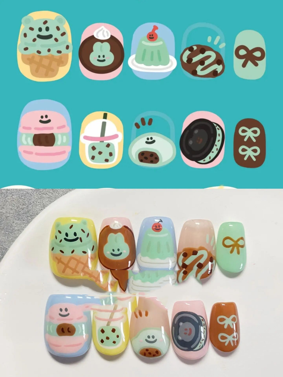 薄荷巧克力主题卡通手绘穿戴甲美甲 原创设计图来自神仙画手: 这副