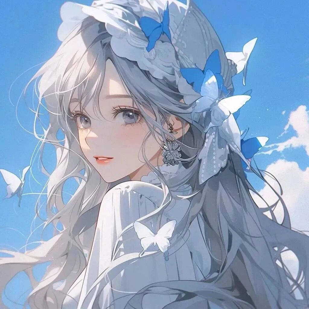 蓝蝴蝶优质手绘女生头像@夜未央时的动态