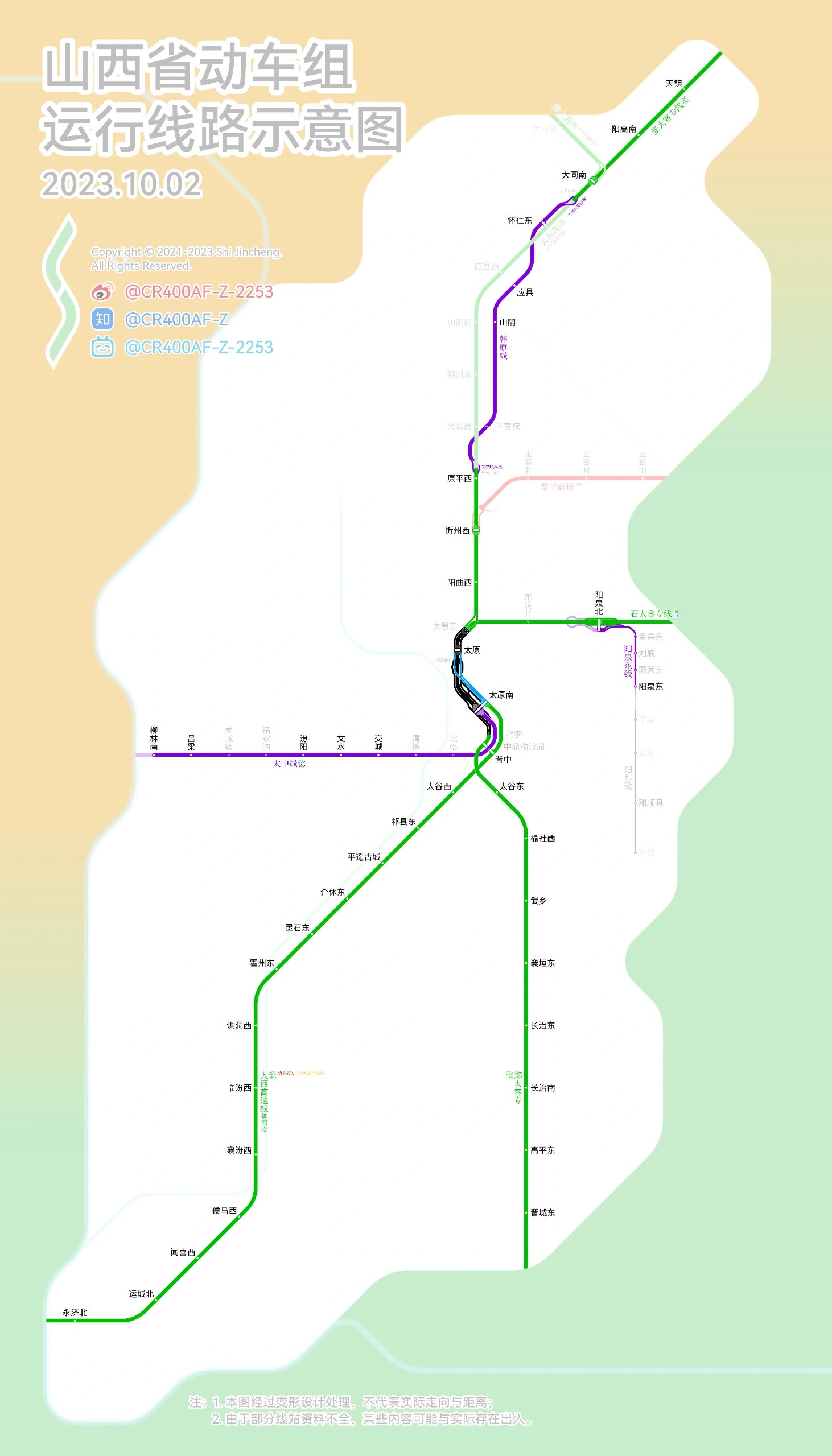 山西省动车组运行线路示意图