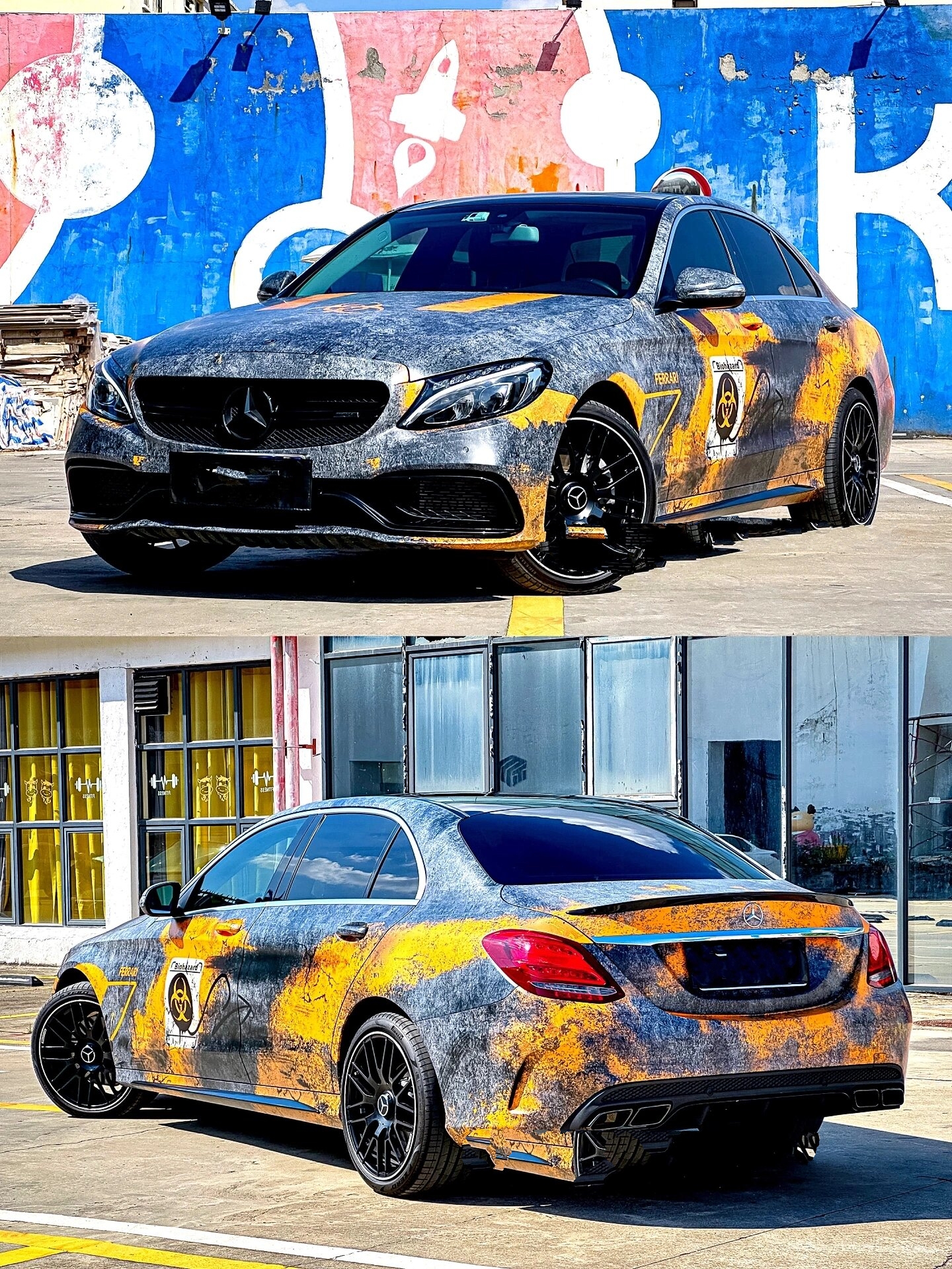 奔驰c260l爆改末日涂装,末日氛围感爆棚!