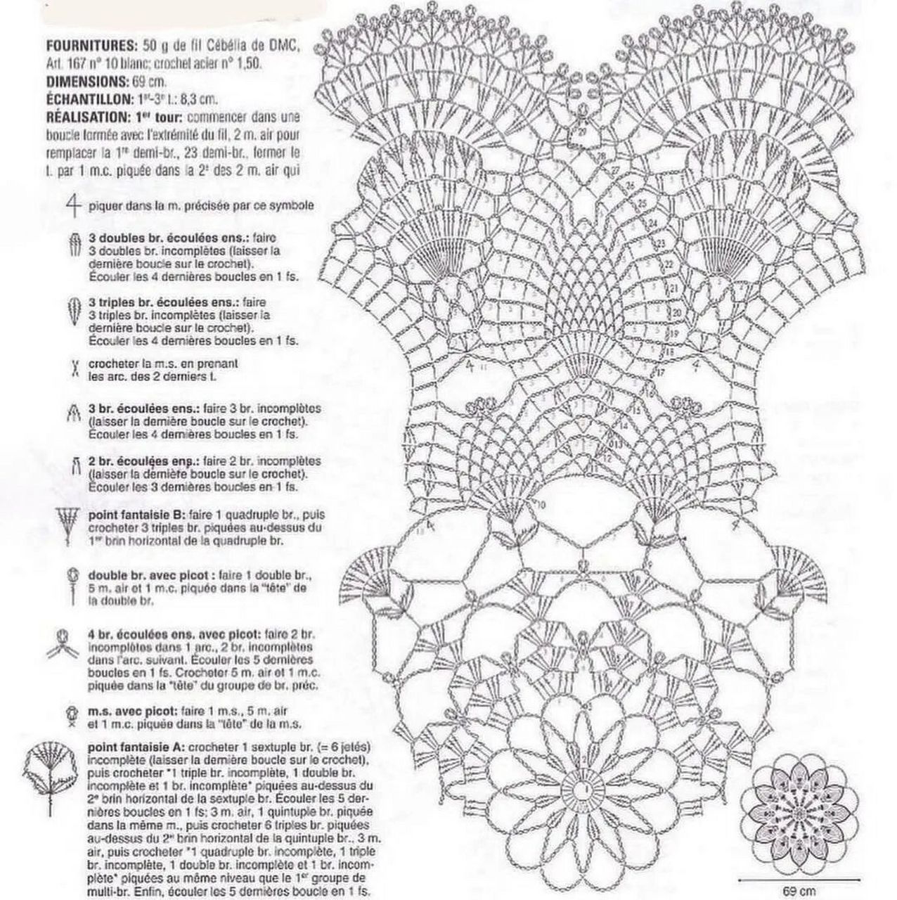 【图解】钩针手工编织 蕾丝餐巾桌布花片图案