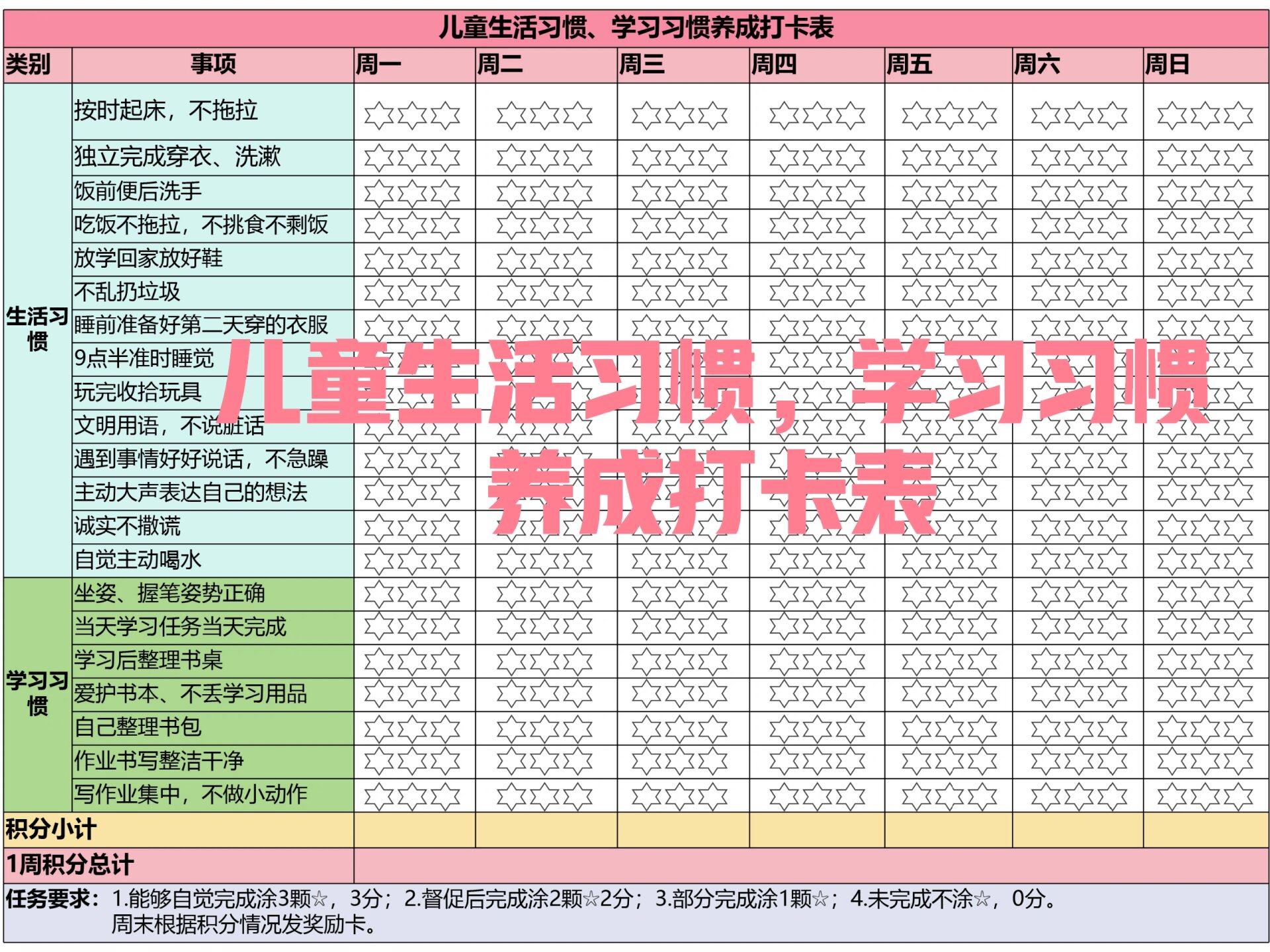 儿童生活习惯,学习习惯养成打卡表 给小学一年级姐姐做个儿童生活习惯