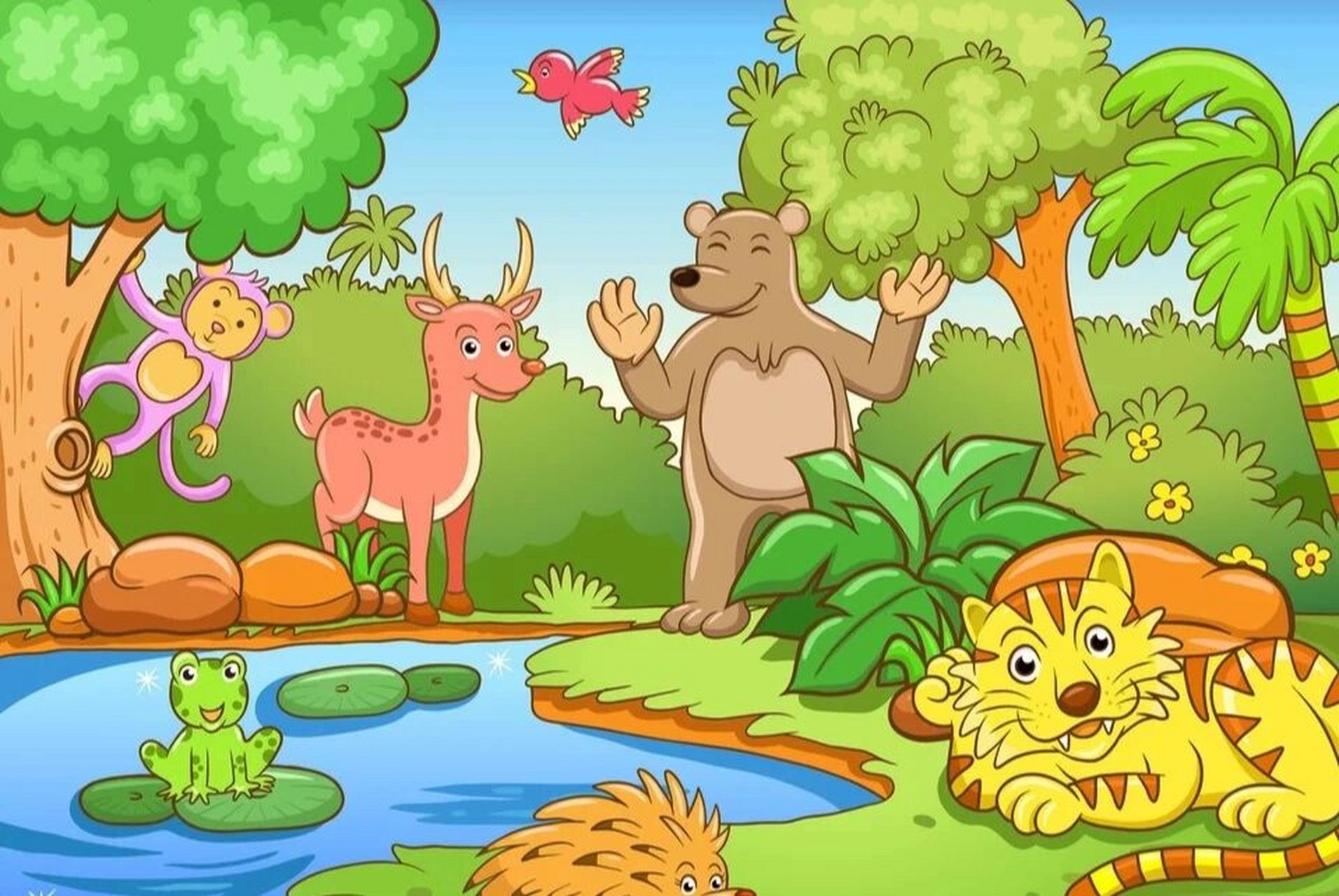 看图写话 森林里的动物们 森林里来了一群可爱活泼的小动物,它们在干