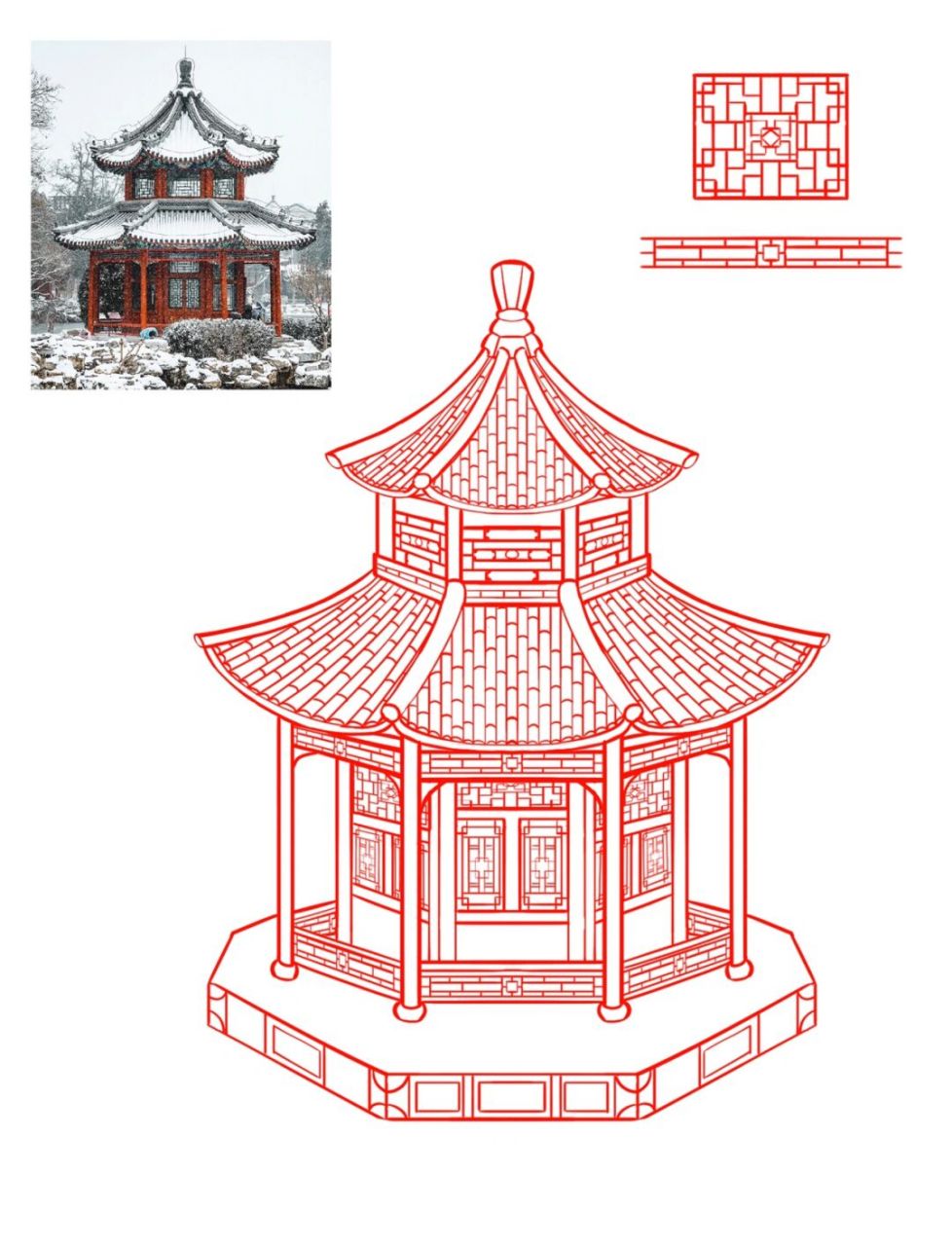 国风元素线稿练习|古建筑合集 总算凑齐九了,有时候逼自己一把,一个