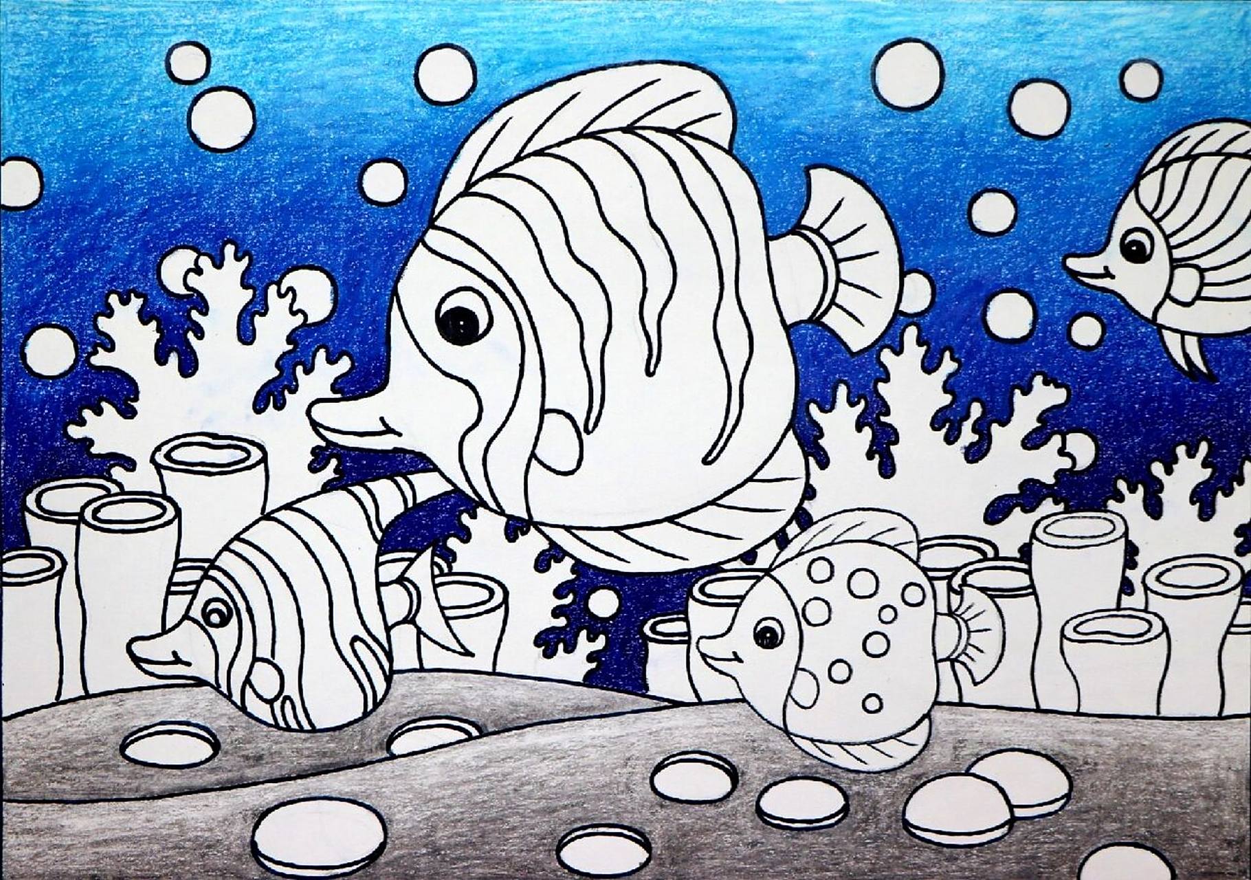 儿童画《海洋世界》简单好画好学       #美术教程