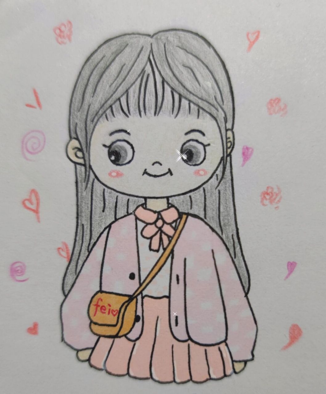 简笔画小女孩9799|可爱头像|手帐素材 画了四个可可爱爱的小女孩