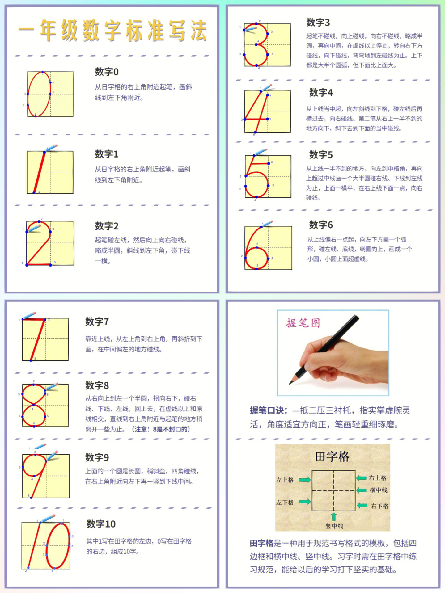 10书写规范描红 幼升小数字书写 描红 94一年级数学要求在田字格内