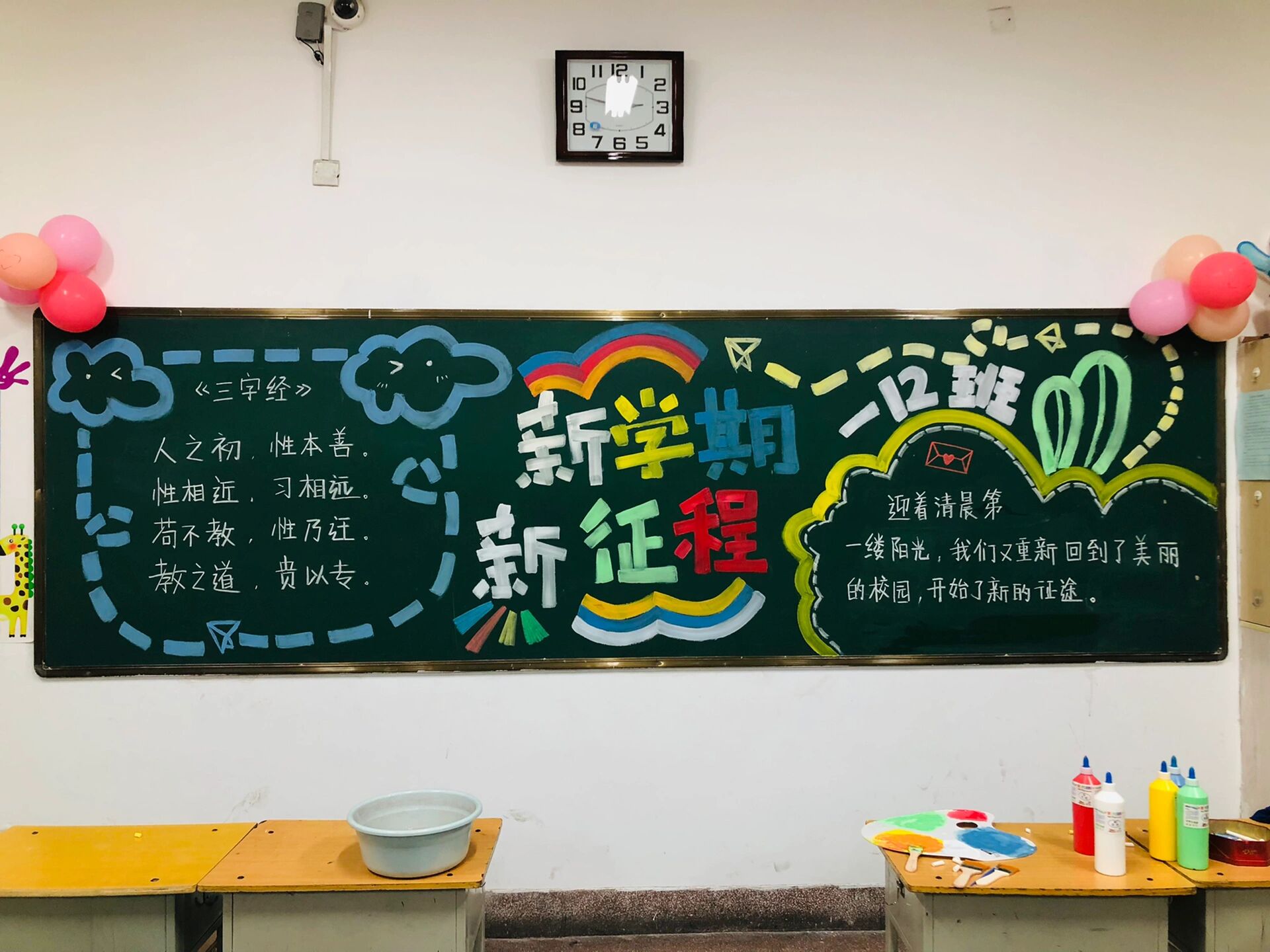 一年级丙烯颜料水粉画黑板报(万能模版)