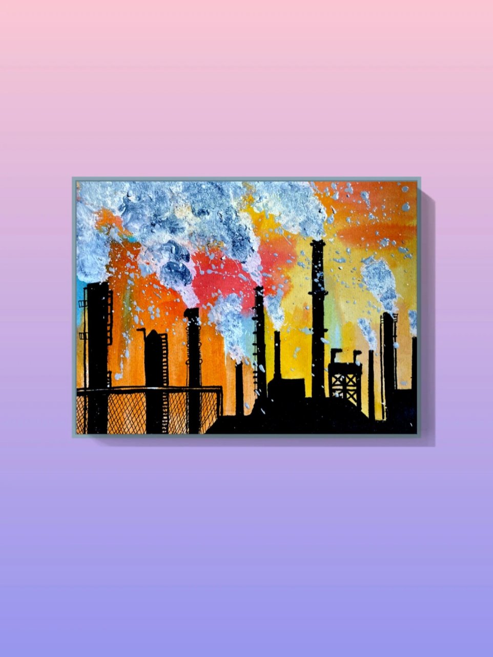 通过点线面的构成方法,描绘工业厂房,高低建筑; 2.